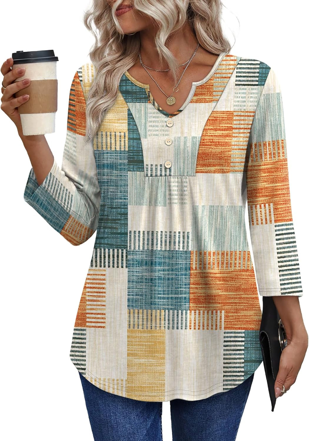 Womens Tops Fall Fashion 2025 3/4 Length Sleeve Shirts Business Casual Outfits Basic Tees