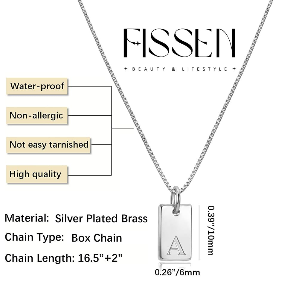 Initial Necklaces for Women Silver Plated Letter Necklace Dainty Silver Name Necklace Personalized Initial Tag Pendant Necklaces for Women Trendy Silver Jewelry