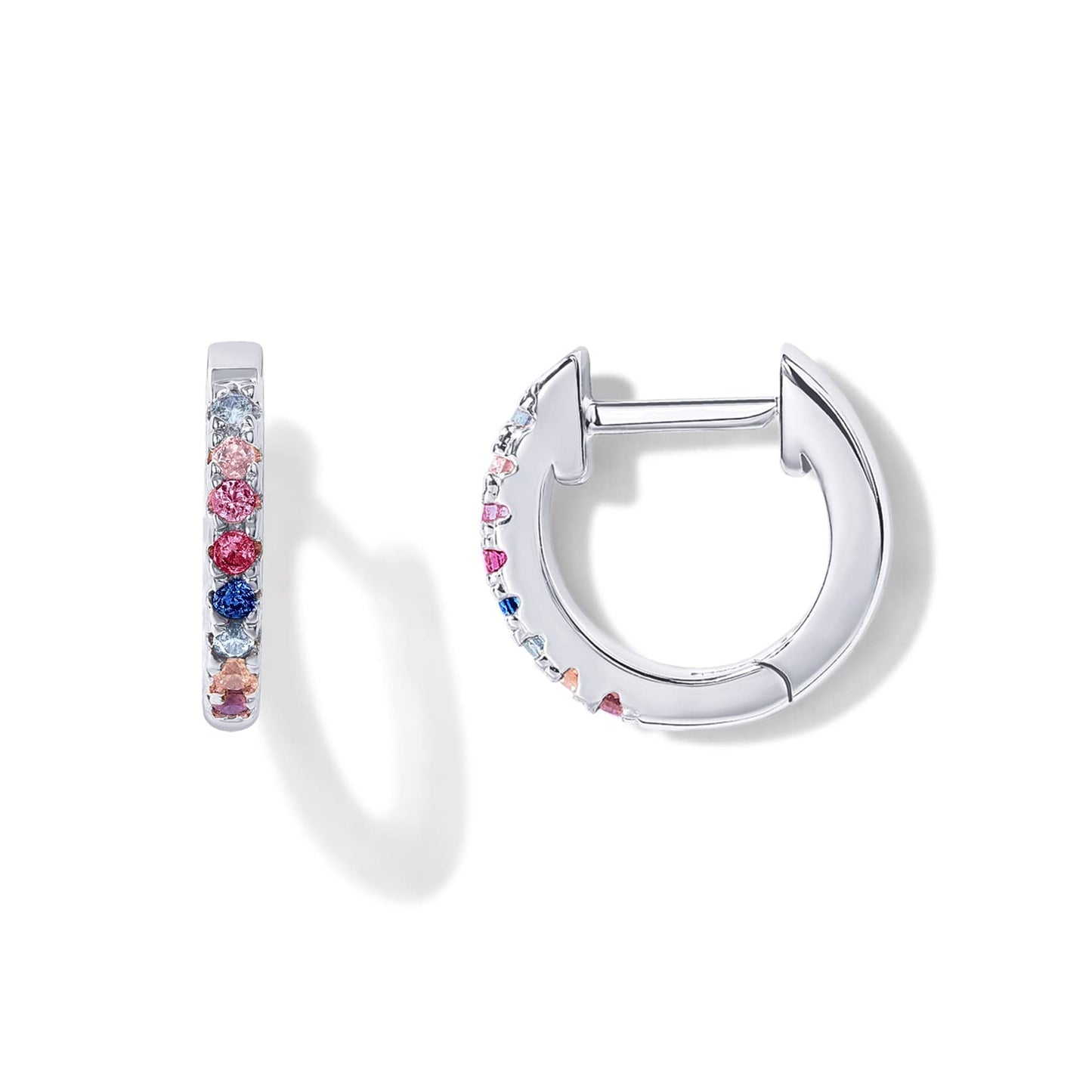 PAVOI 14K Gold Plated Sterling Silver Post Huggies | Cubic Zirconia Huggie Earrings for Women | Green, Garnet, Spinel Blue, Black, Multicolored Stones