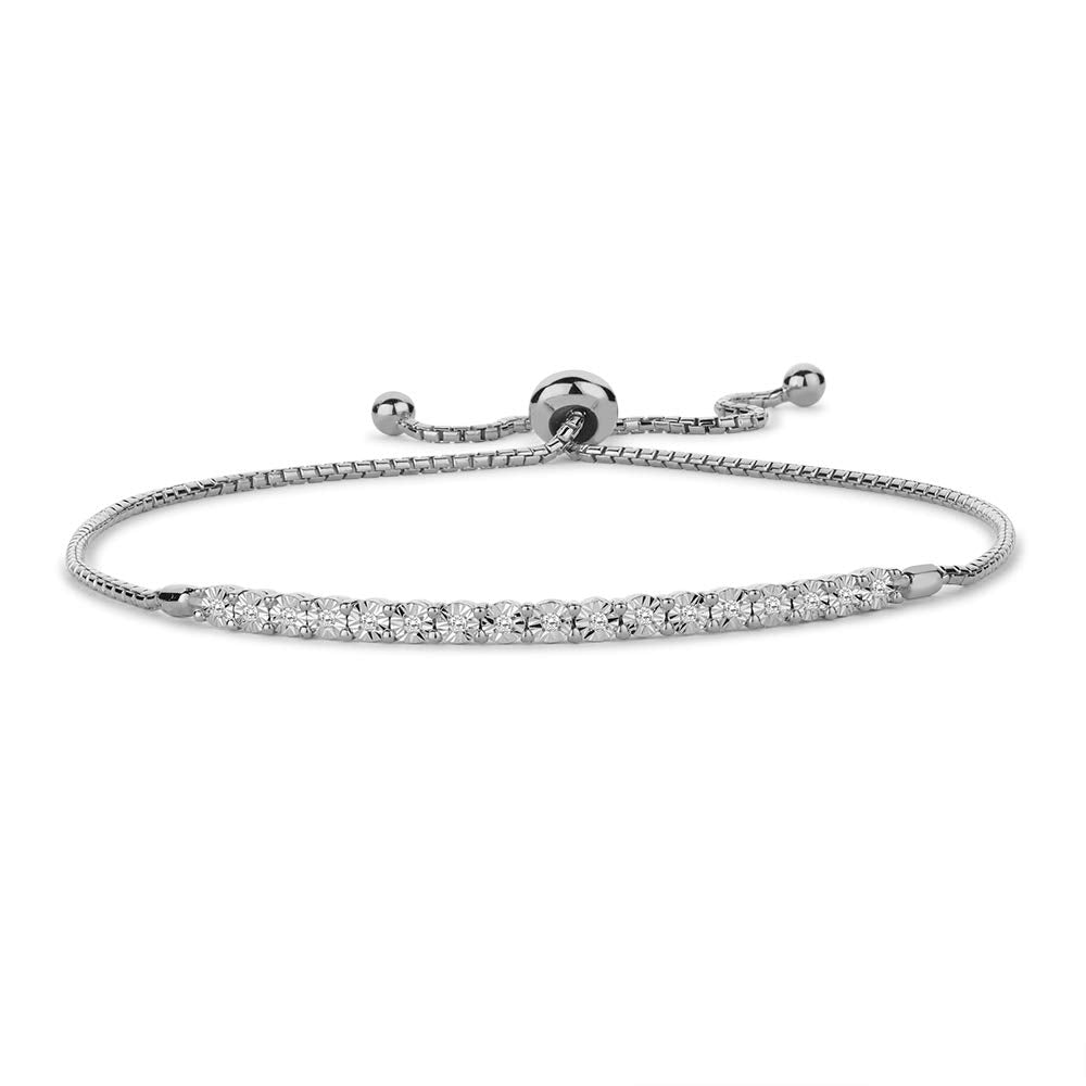 Diamond Adjustable Bolo Bracelet for Women, 14K Rose Gold-plated Sterling Silver/14K Gold-plated Sterling Silver/Sterling Silver, Easy-On Easy-Off - 1/10 cttw (6, 7 and 8 inch Wrist Size)