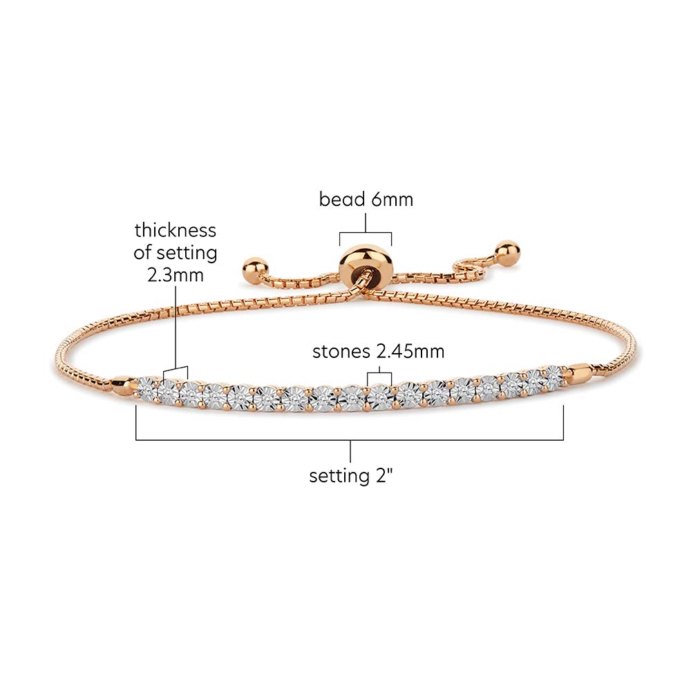 Diamond Adjustable Bolo Bracelet for Women, 14K Rose Gold-plated Sterling Silver/14K Gold-plated Sterling Silver/Sterling Silver, Easy-On Easy-Off - 1/10 cttw (6, 7 and 8 inch Wrist Size)