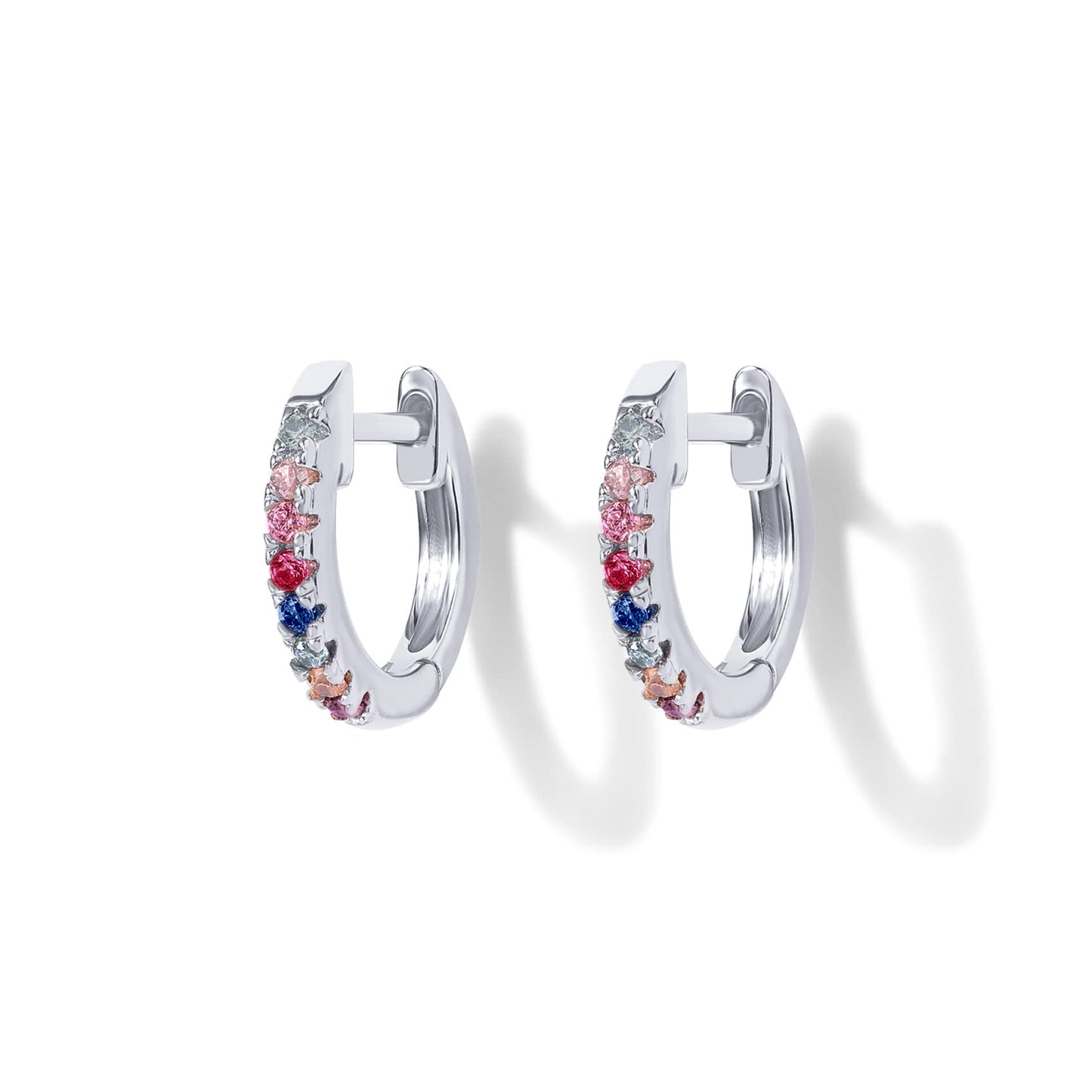 PAVOI 14K Gold Plated Sterling Silver Post Huggies | Cubic Zirconia Huggie Earrings for Women | Green, Garnet, Spinel Blue, Black, Multicolored Stones