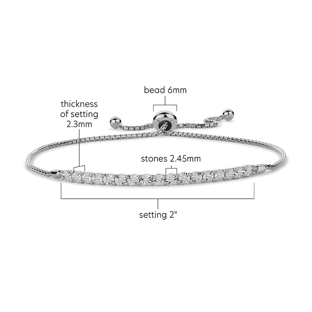 Diamond Adjustable Bolo Bracelet for Women, 14K Rose Gold-plated Sterling Silver/14K Gold-plated Sterling Silver/Sterling Silver, Easy-On Easy-Off - 1/10 cttw (6, 7 and 8 inch Wrist Size)