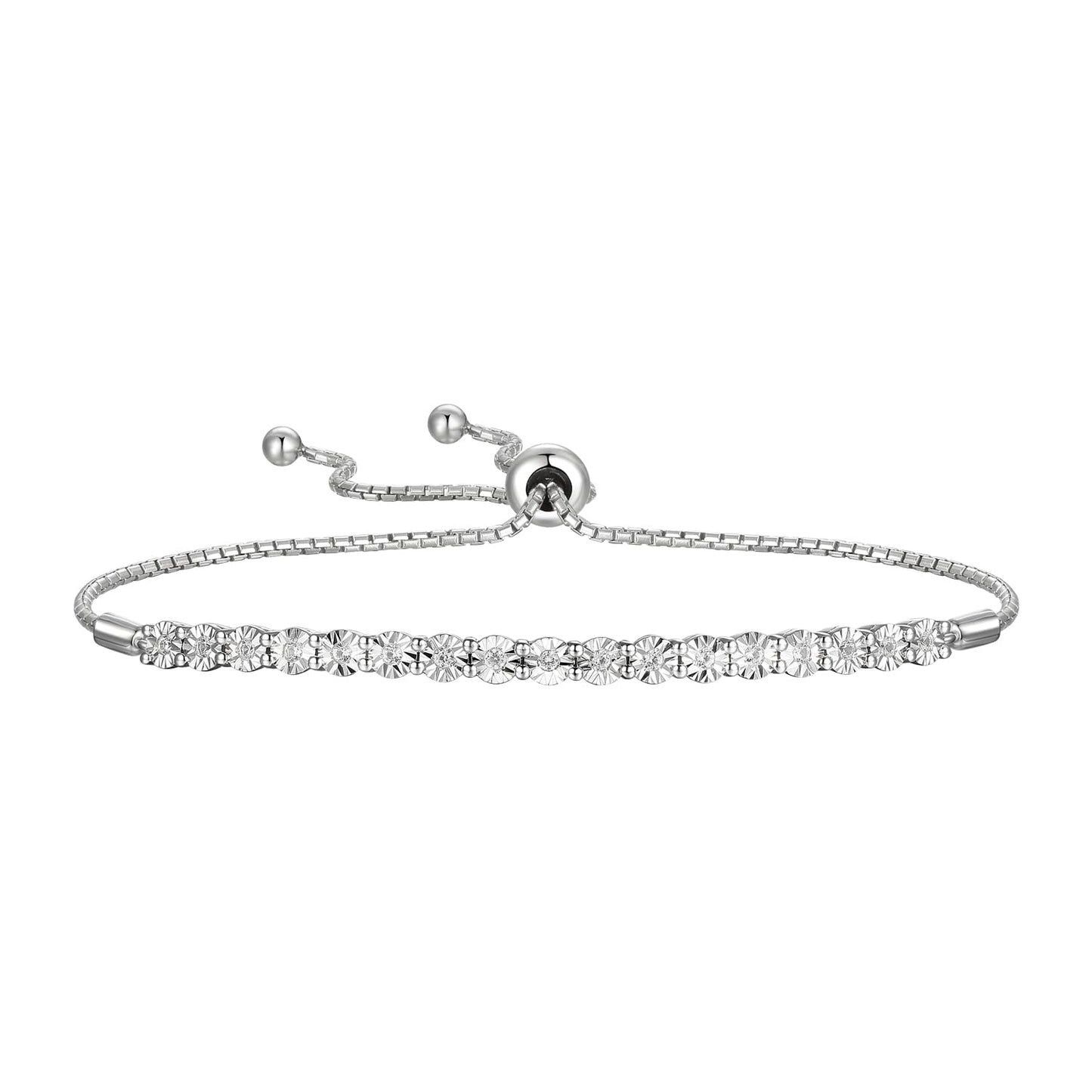 Diamond Adjustable Bolo Bracelet for Women, 14K Rose Gold-plated Sterling Silver/14K Gold-plated Sterling Silver/Sterling Silver, Easy-On Easy-Off - 1/10 cttw (6, 7 and 8 inch Wrist Size)