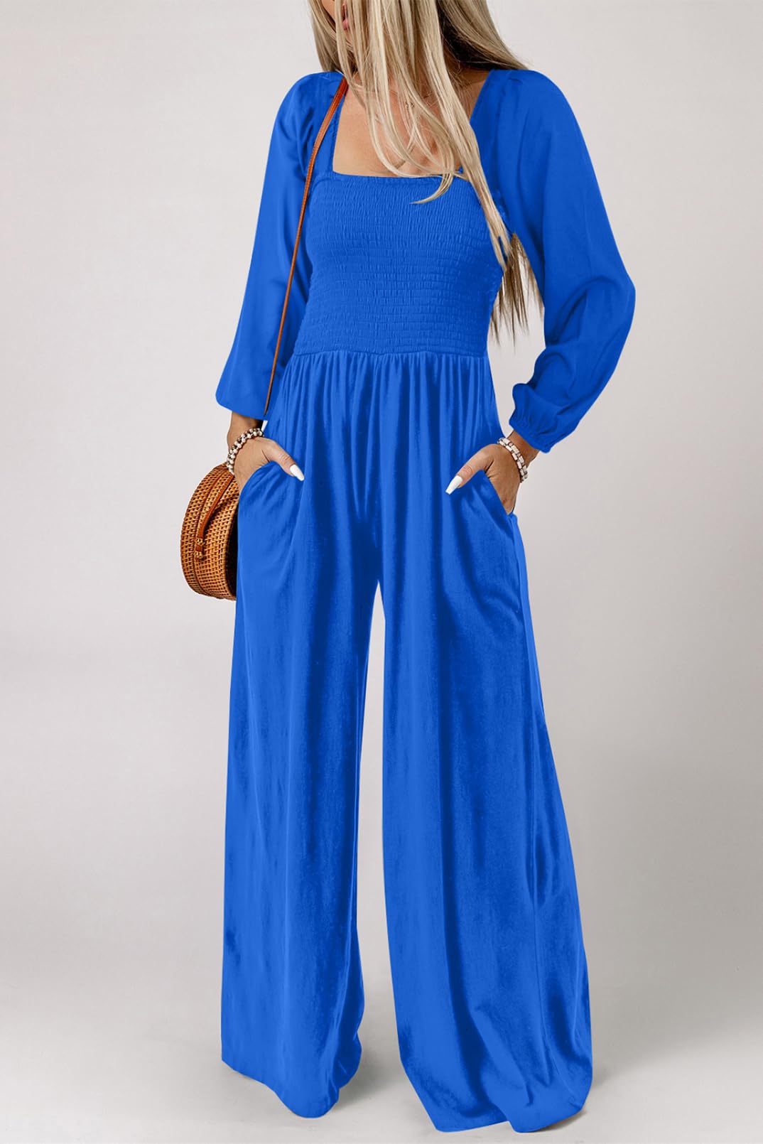 Dokotoo Women's Casual Loose Overalls Jumpsuits One Piece Long Sleeve Wide Leg Long Pant Rompers With Pockets