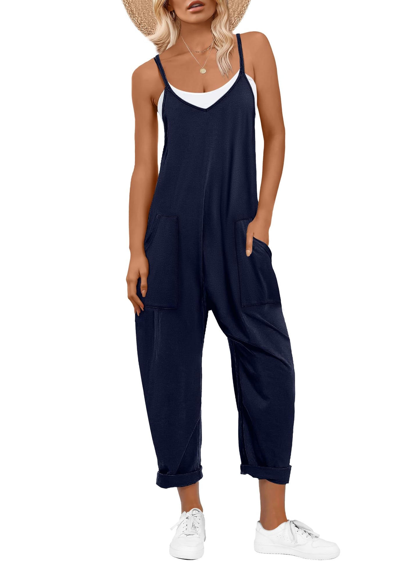 ANRABESS Jumpsuits for Women Casual Summer Overalls Sleeveless Spaghetti Strap Romper Jumpers Trendy Beach Vacation Outfits
