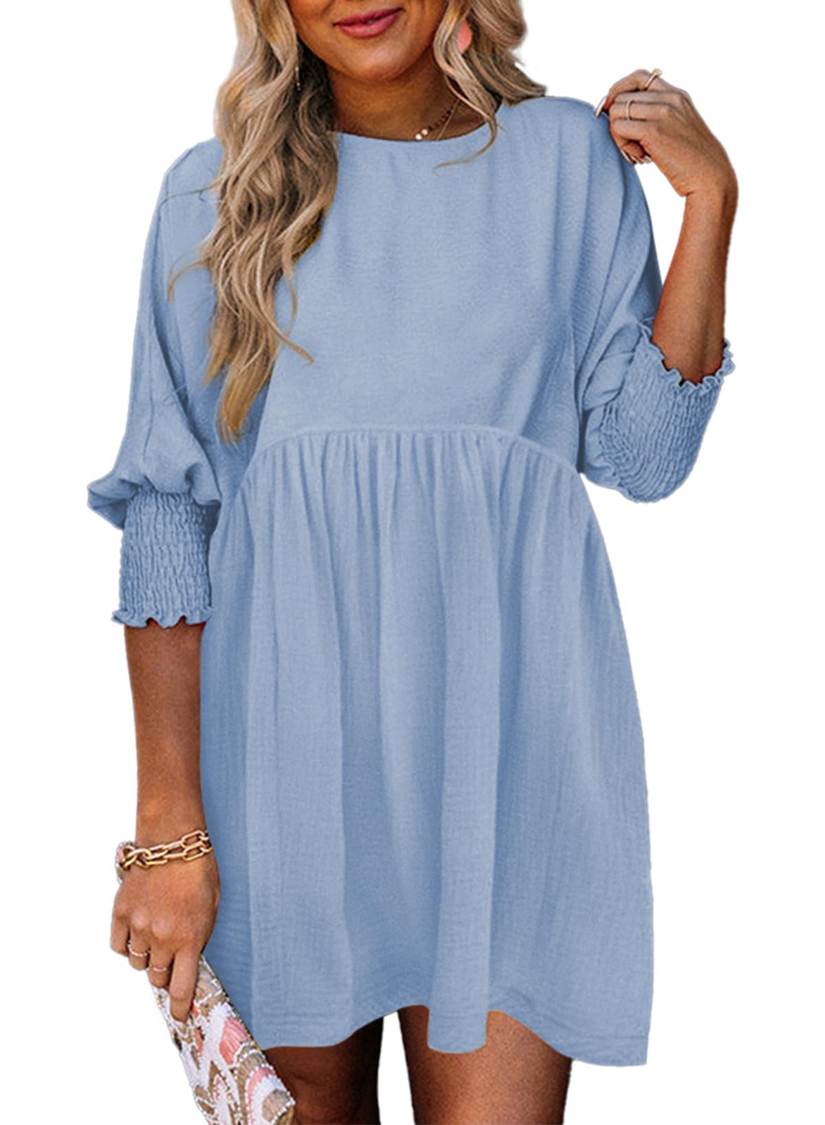 Dokotoo Womens Summer Dresses Casual Tunic Dress Short Sleeve Crew Neck Flowy Babydoll Dress