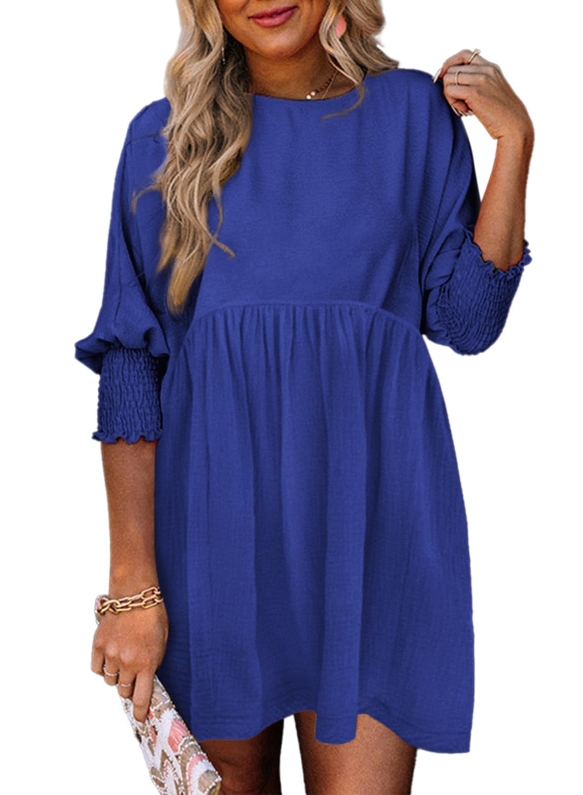 Dokotoo Womens Summer Dresses Casual Tunic Dress Short Sleeve Crew Neck Flowy Babydoll Dress