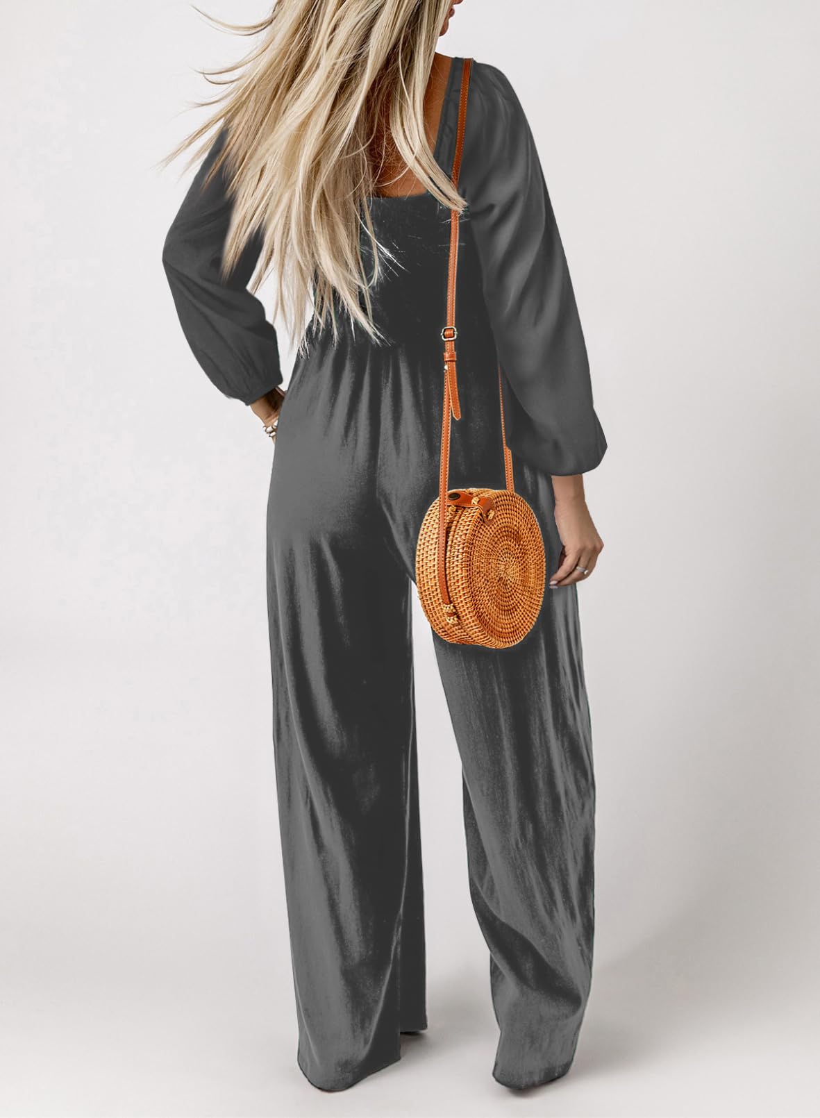Dokotoo Women's Casual Loose Overalls Jumpsuits One Piece Long Sleeve Wide Leg Long Pant Rompers With Pockets