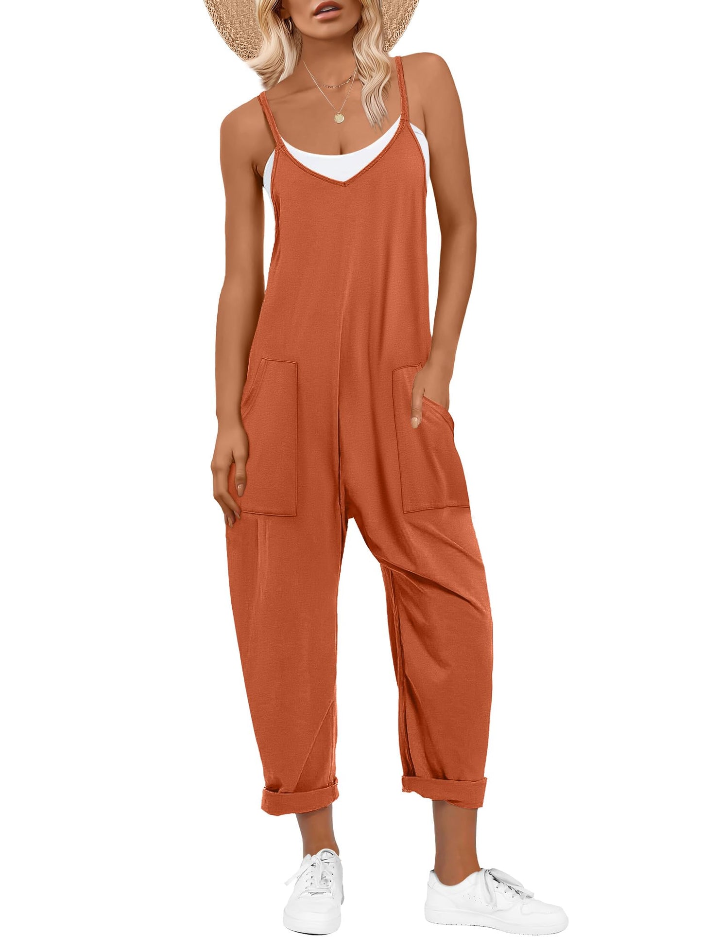 ANRABESS Jumpsuits for Women Casual Summer Overalls Sleeveless Spaghetti Strap Romper Jumpers Trendy Beach Vacation Outfits