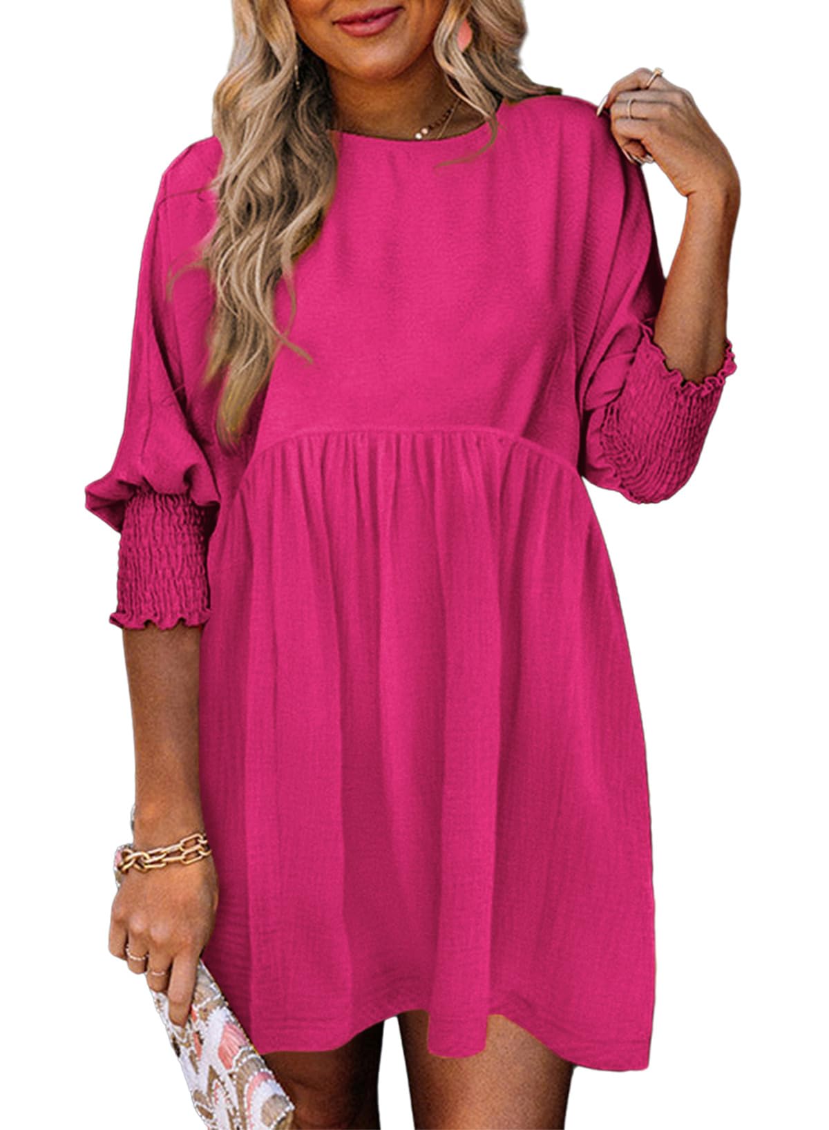Dokotoo Womens Summer Dresses Casual Tunic Dress Short Sleeve Crew Neck Flowy Babydoll Dress
