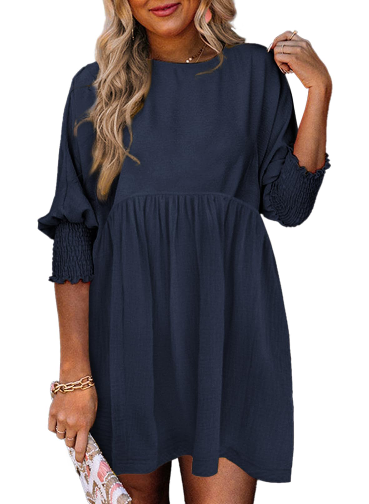 Dokotoo Womens Summer Dresses Casual Tunic Dress Short Sleeve Crew Neck Flowy Babydoll Dress