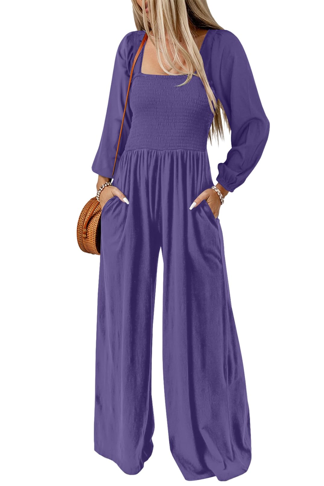 Dokotoo Women's Casual Loose Overalls Jumpsuits One Piece Long Sleeve Wide Leg Long Pant Rompers With Pockets