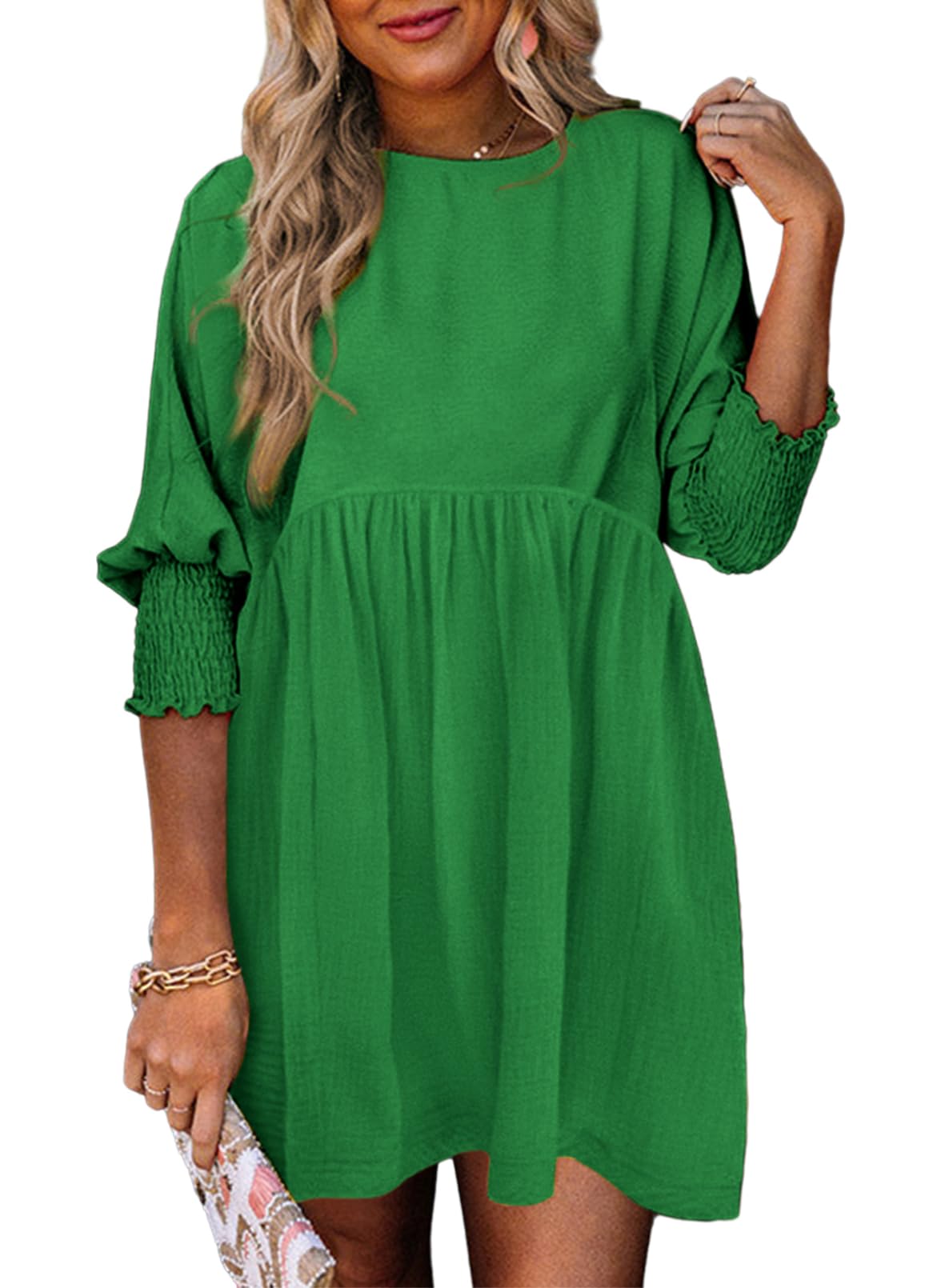 Dokotoo Womens Summer Dresses Casual Tunic Dress Short Sleeve Crew Neck Flowy Babydoll Dress