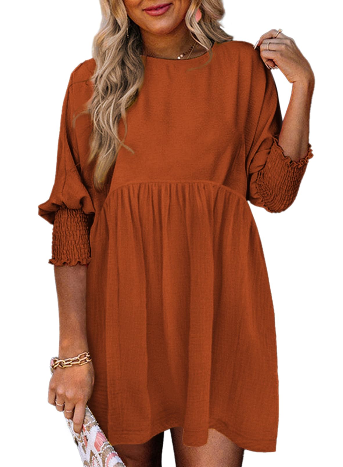 Dokotoo Womens Summer Dresses Casual Tunic Dress Short Sleeve Crew Neck Flowy Babydoll Dress