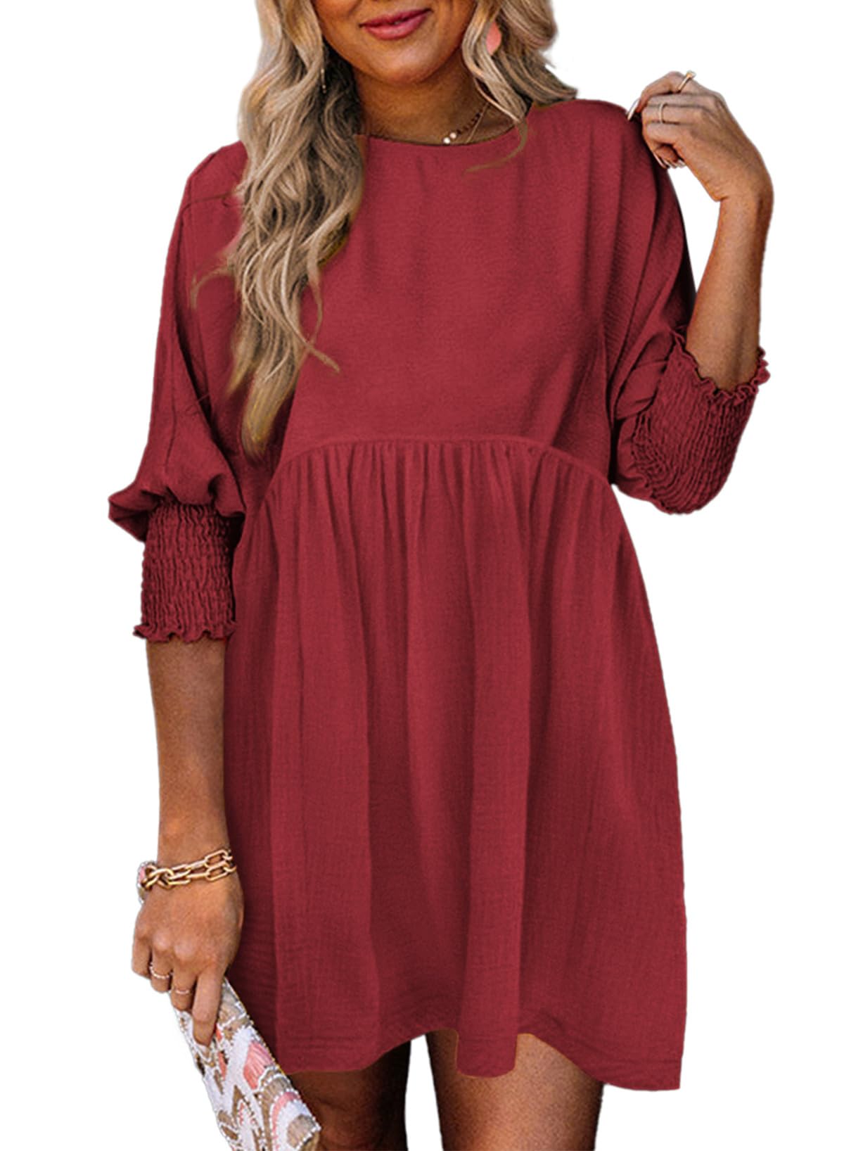 Dokotoo Womens Summer Dresses Casual Tunic Dress Short Sleeve Crew Neck Flowy Babydoll Dress
