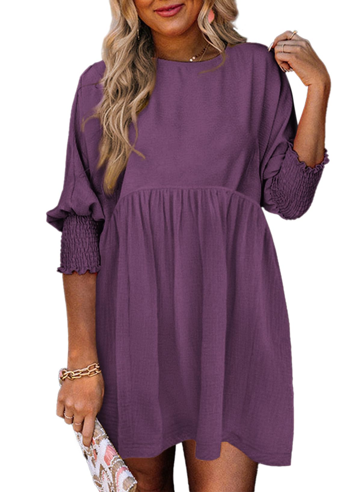 Dokotoo Womens Summer Dresses Casual Tunic Dress Short Sleeve Crew Neck Flowy Babydoll Dress