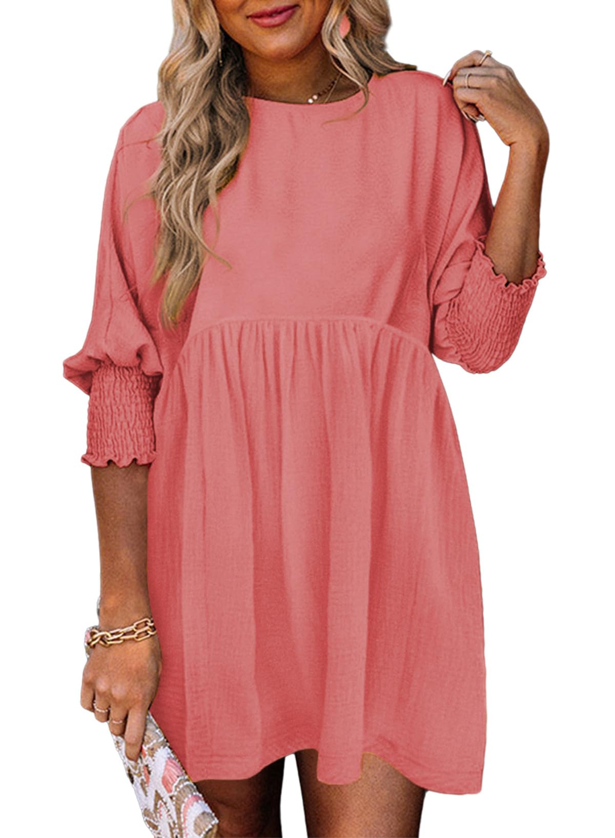 Dokotoo Womens Summer Dresses Casual Tunic Dress Short Sleeve Crew Neck Flowy Babydoll Dress