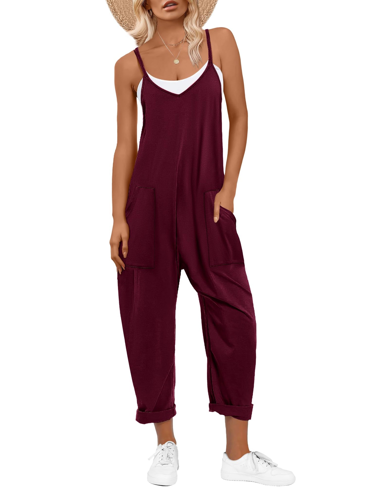 ANRABESS Jumpsuits for Women Casual Summer Overalls Sleeveless Spaghetti Strap Romper Jumpers Trendy Beach Vacation Outfits