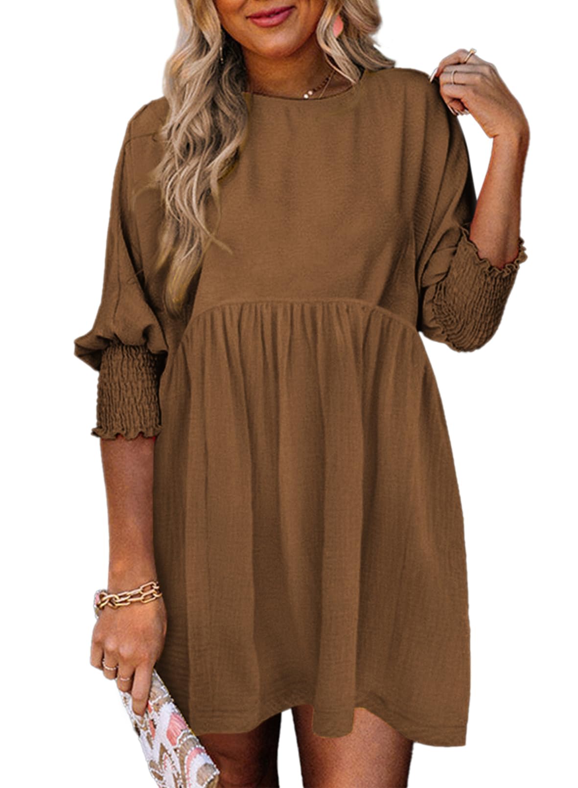 Dokotoo Womens Summer Dresses Casual Tunic Dress Short Sleeve Crew Neck Flowy Babydoll Dress
