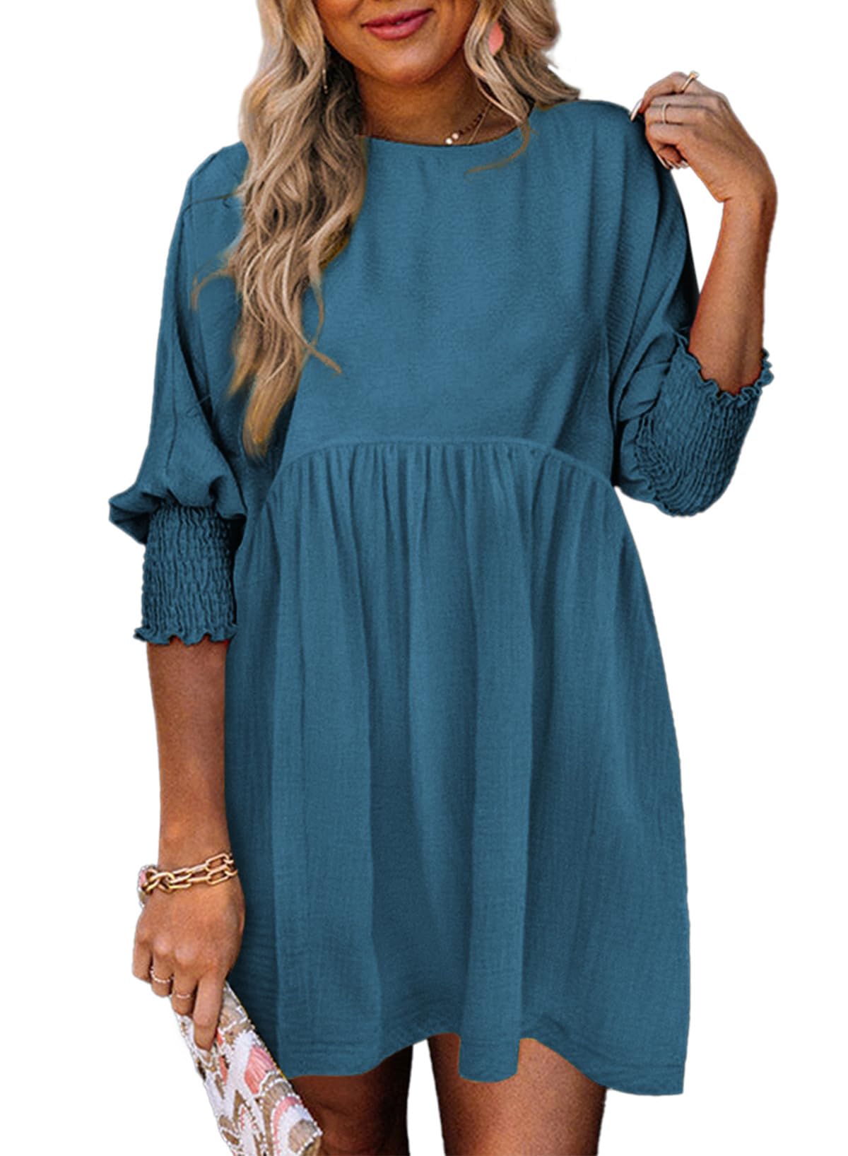 Dokotoo Womens Summer Dresses Casual Tunic Dress Short Sleeve Crew Neck Flowy Babydoll Dress