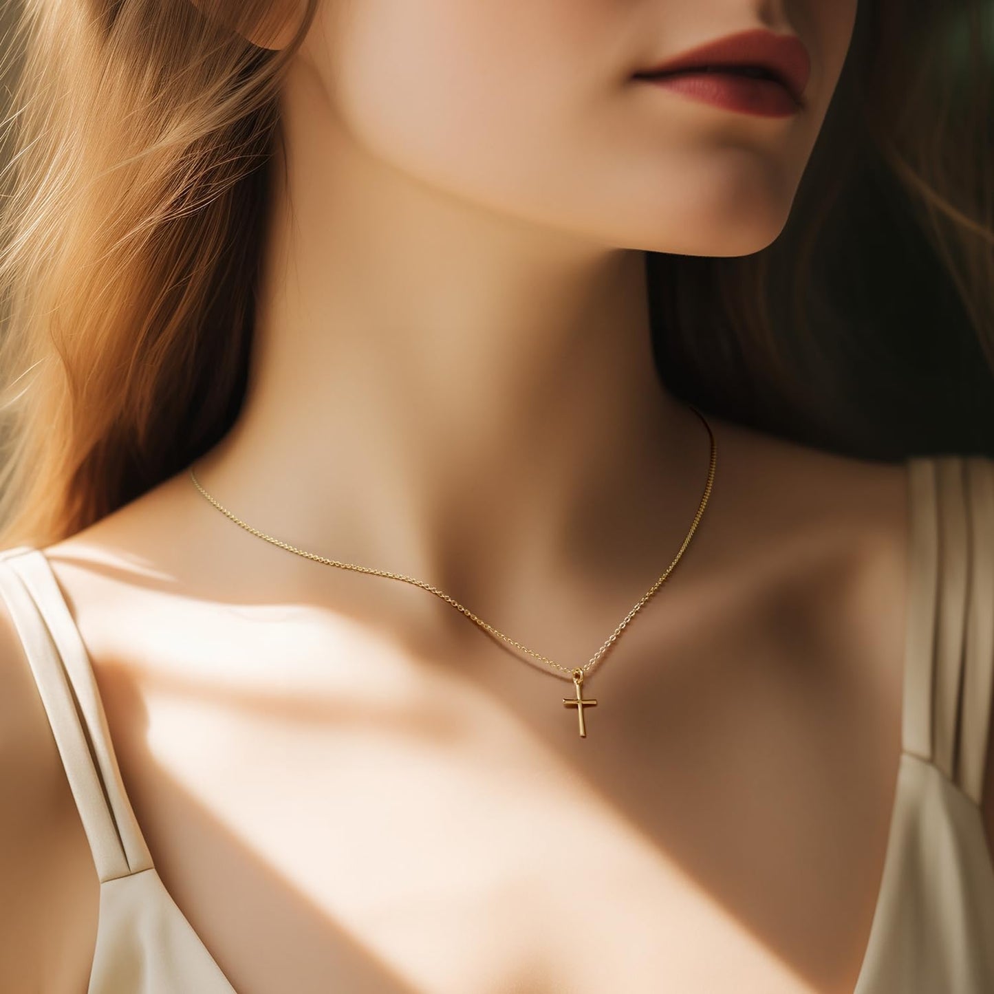 AMELINE 14K Gold Cross Necklaces for Women Gold Cross Chain Minimalist Cross Pendant Small Cross Necklace for Women Cross Jewelry