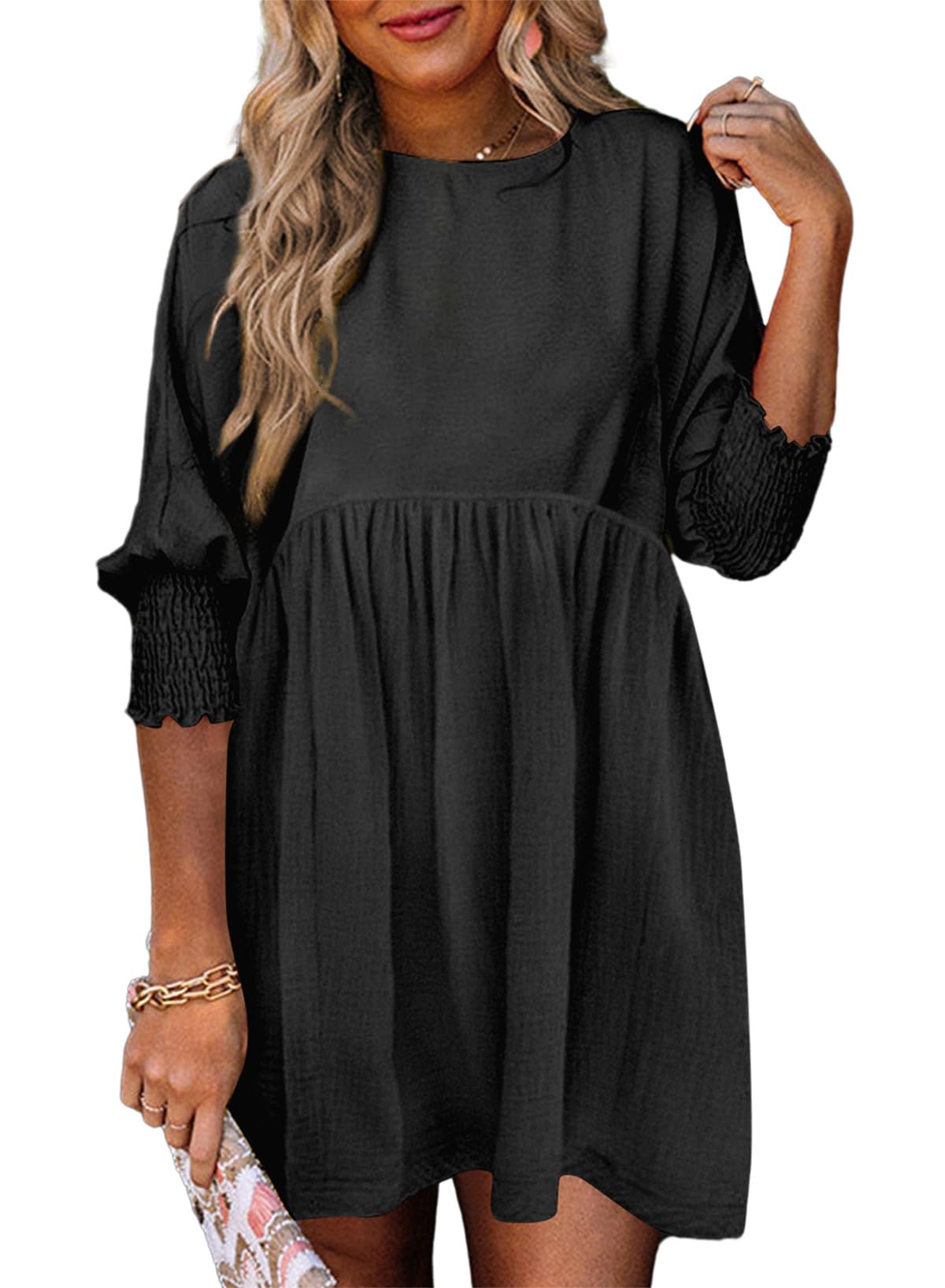 Dokotoo Womens Summer Dresses Casual Tunic Dress Short Sleeve Crew Neck Flowy Babydoll Dress