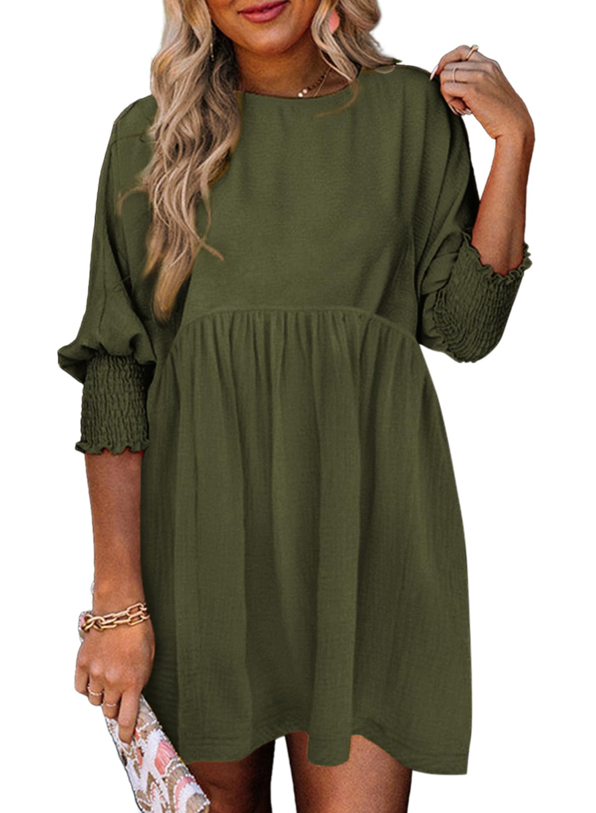 Dokotoo Womens Summer Dresses Casual Tunic Dress Short Sleeve Crew Neck Flowy Babydoll Dress