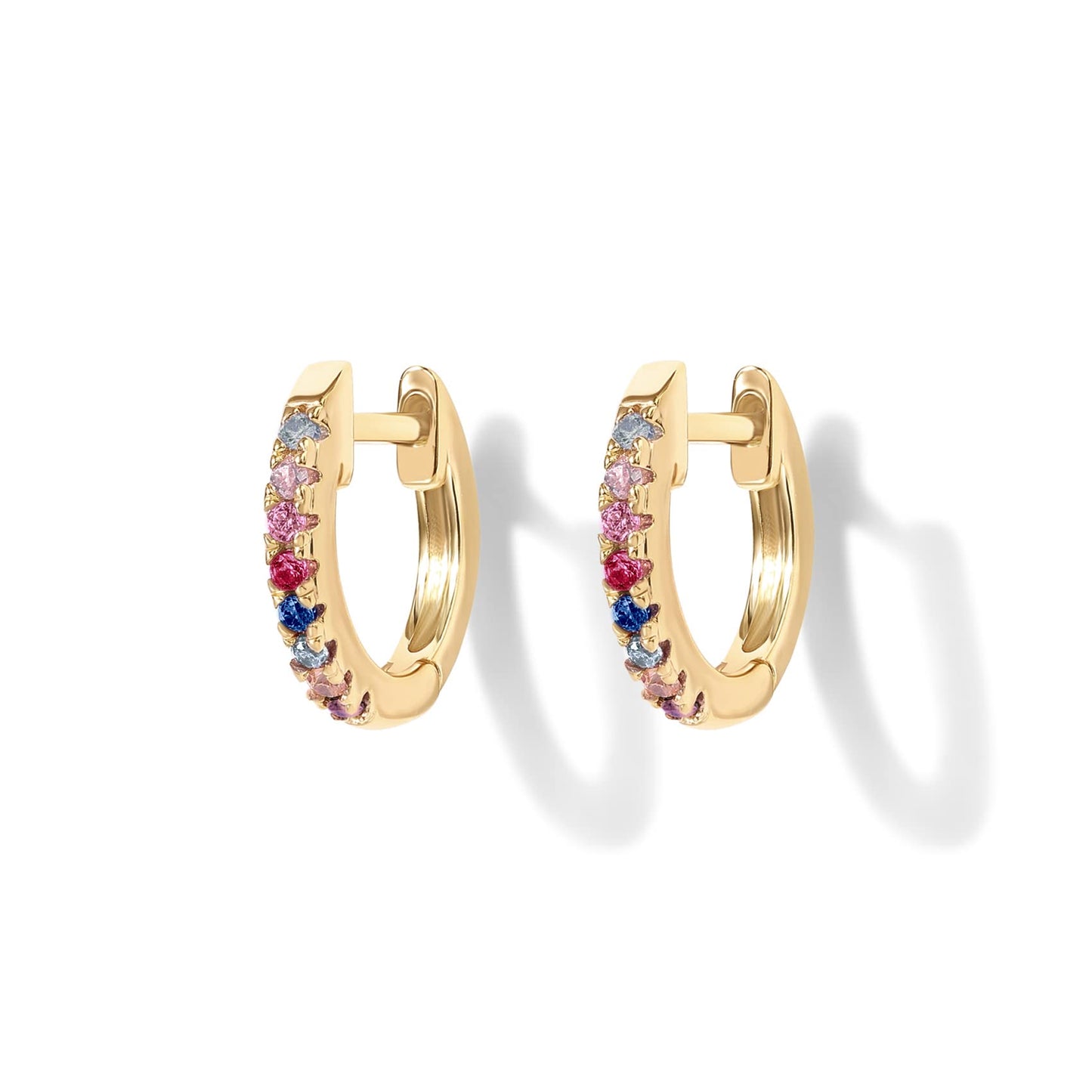 PAVOI 14K Gold Plated Sterling Silver Post Huggies | Cubic Zirconia Huggie Earrings for Women | Green, Garnet, Spinel Blue, Black, Multicolored Stones