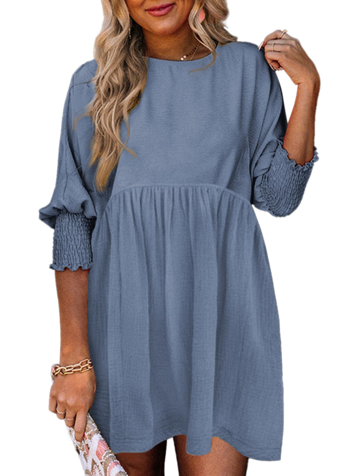 Dokotoo Womens Summer Dresses Casual Tunic Dress Short Sleeve Crew Neck Flowy Babydoll Dress