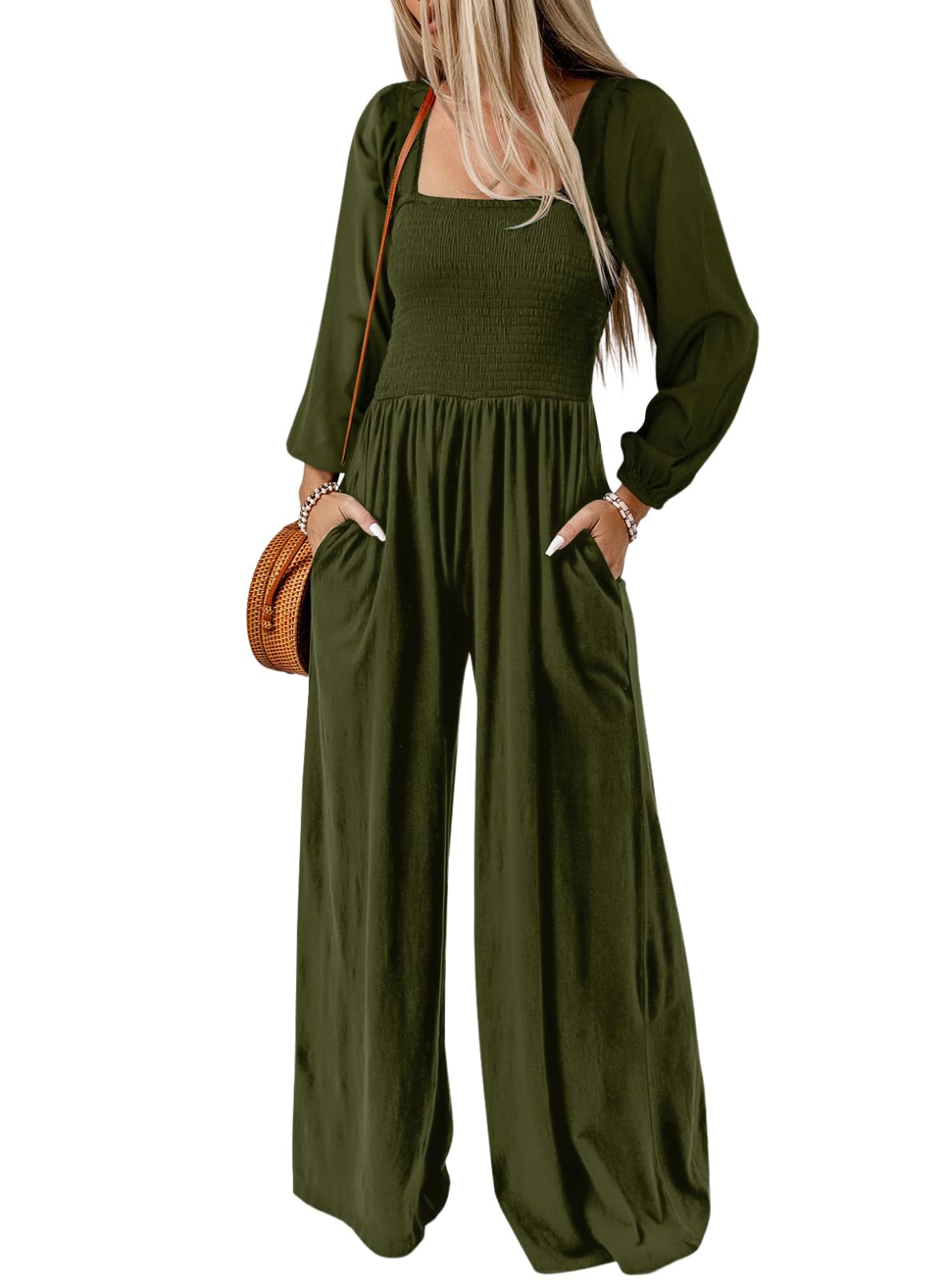 Dokotoo Women's Casual Loose Overalls Jumpsuits One Piece Long Sleeve Wide Leg Long Pant Rompers With Pockets