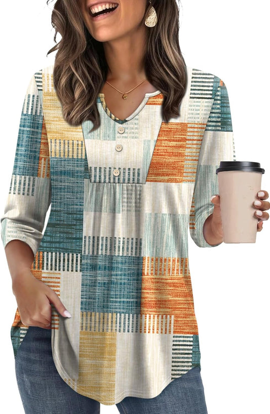 Womens Tops Fall Fashion 2025 3/4 Length Sleeve Shirts Business Casual Outfits Basic Tees