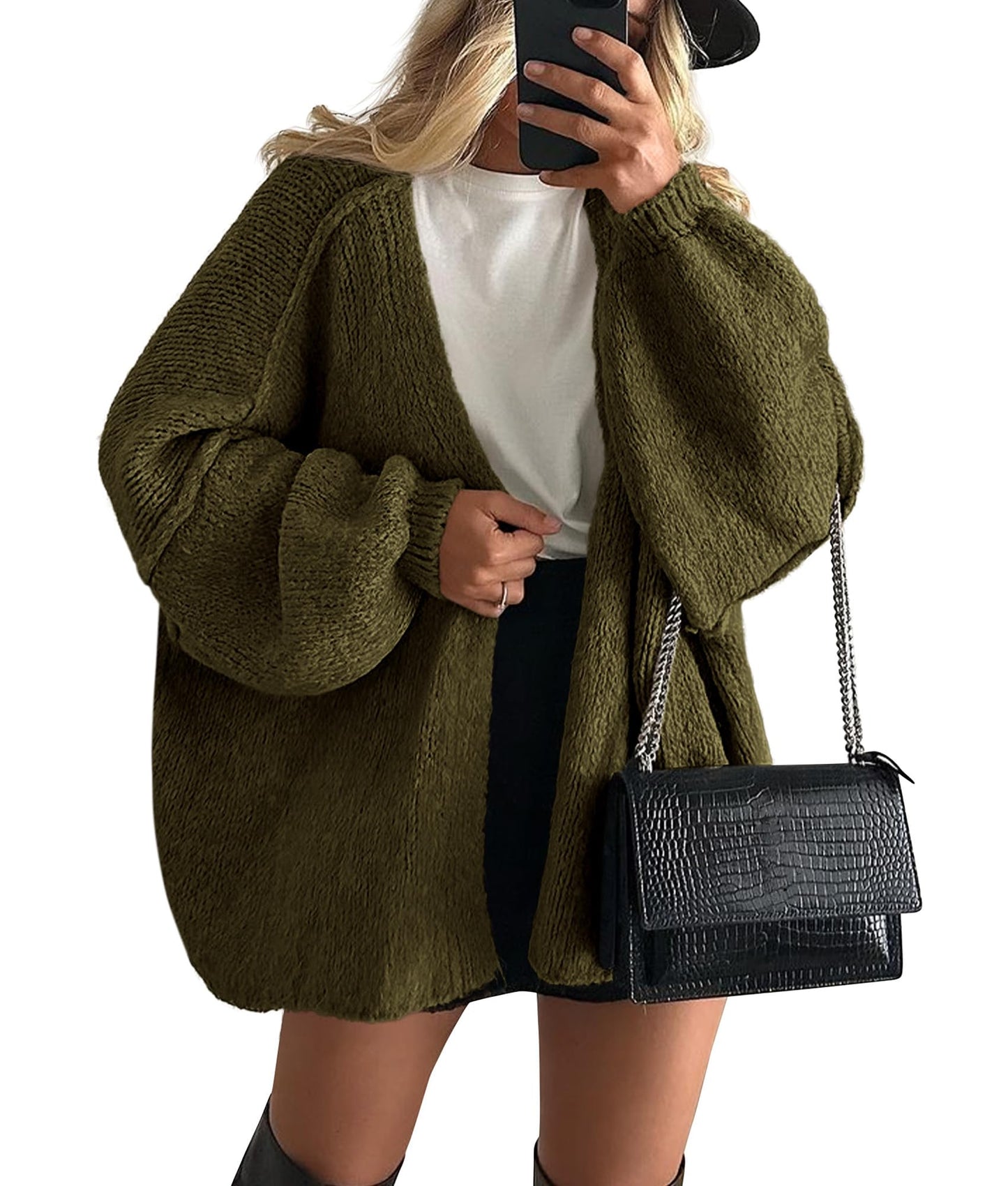 PRETTYGARDEN Womens Oversized Cardigan Sweaters 2025 Fall Long Lantern Sleeve Knit Open Front Lightweight Sweater