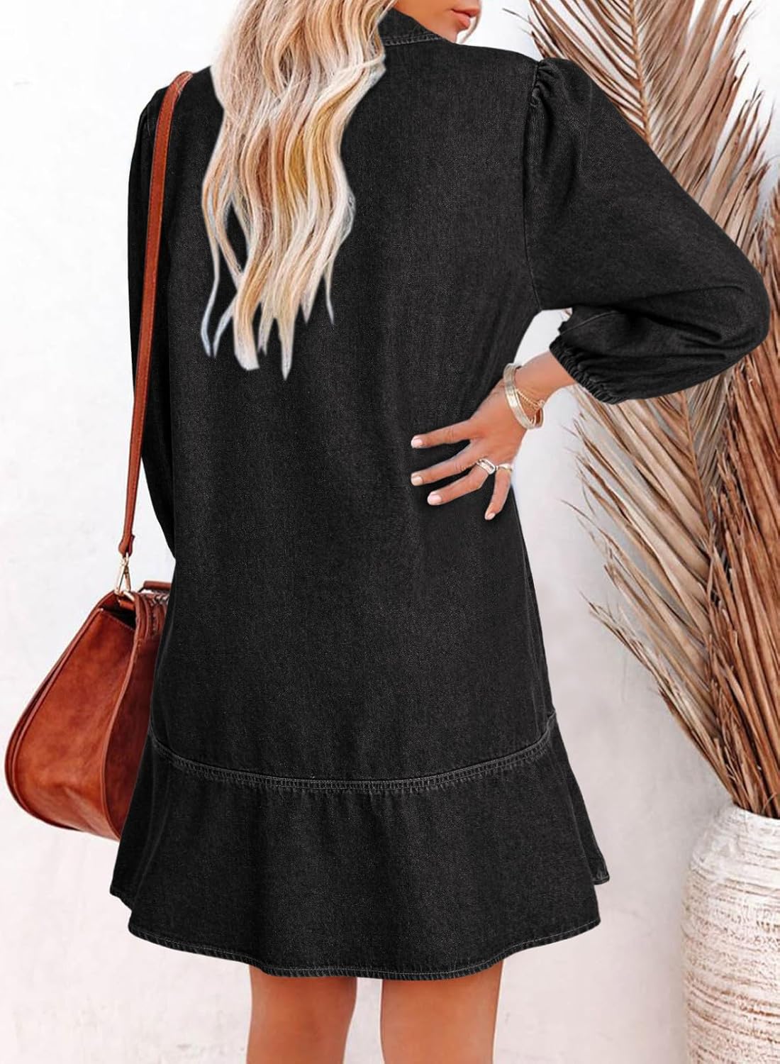 Dokotoo Denim Dress for Women Fashion Fall Casual Babydoll 2025 V Neck 3/4 Puff Sleeve Jean Dresses