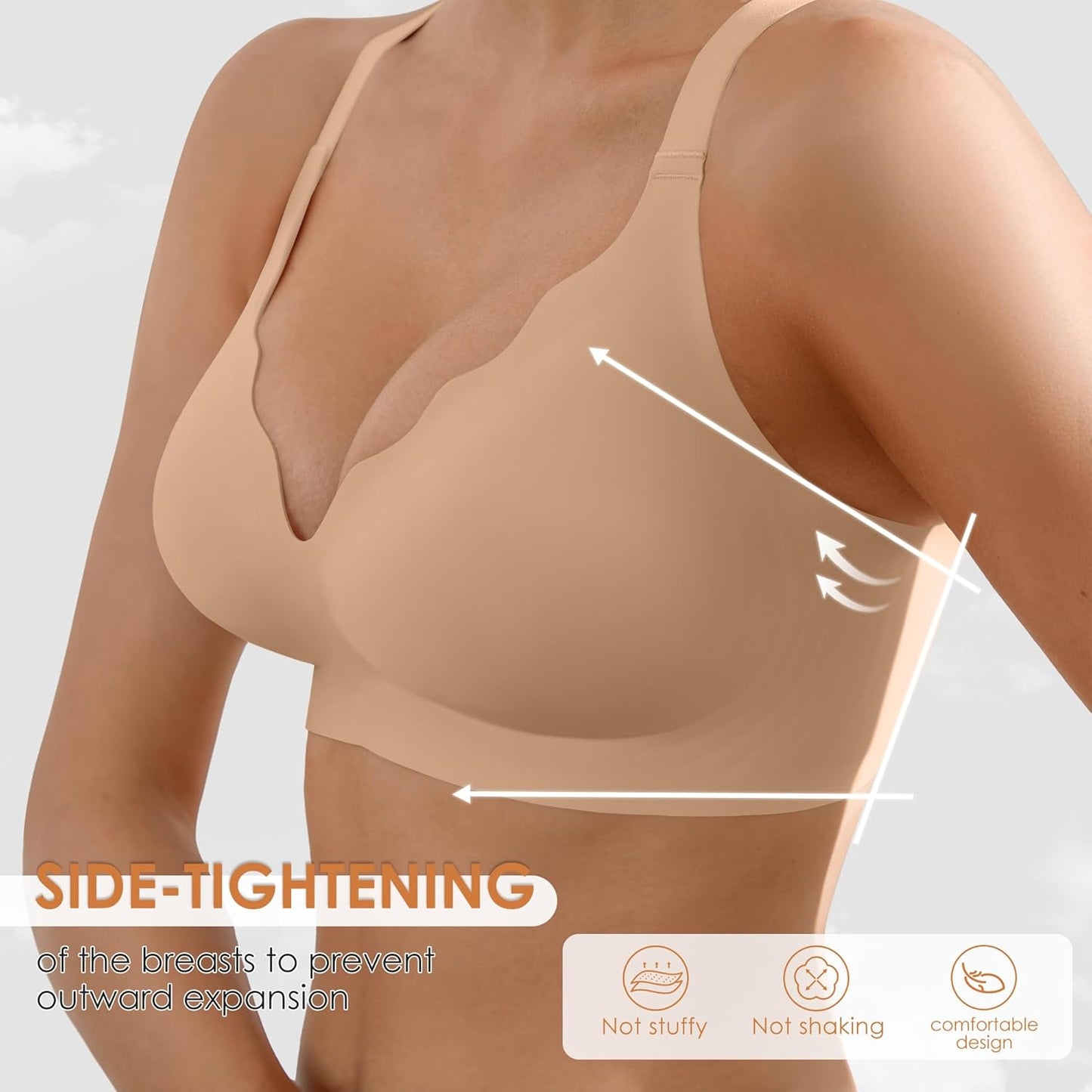 Wireless Seamless Jelly Bra for Women with Support - No Underwire Full Coverage Push Up Bras for Women