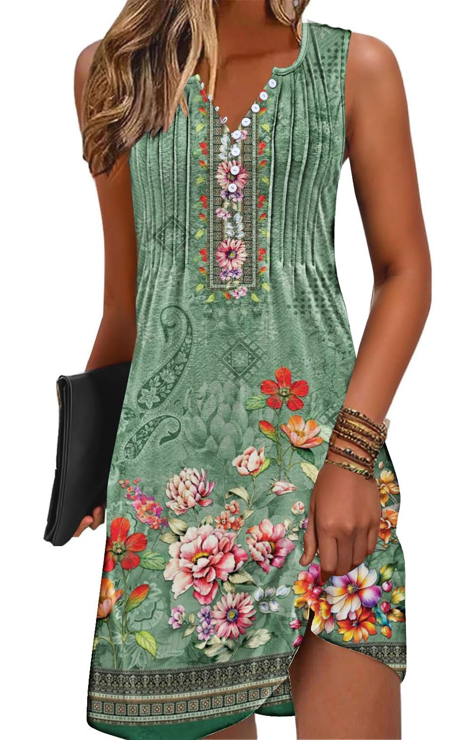 ETCYY Sundresses for Women 2025 Vacation Swim Cover up Beach Dresses Button Down Sleeveless Boho Floral V-Neck Summer Dress