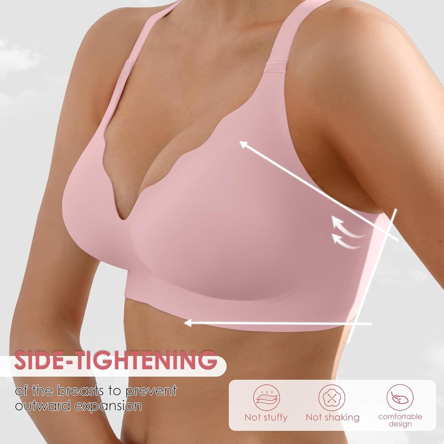 Wireless Seamless Jelly Bra for Women with Support - No Underwire Full Coverage Push Up Bras for Women