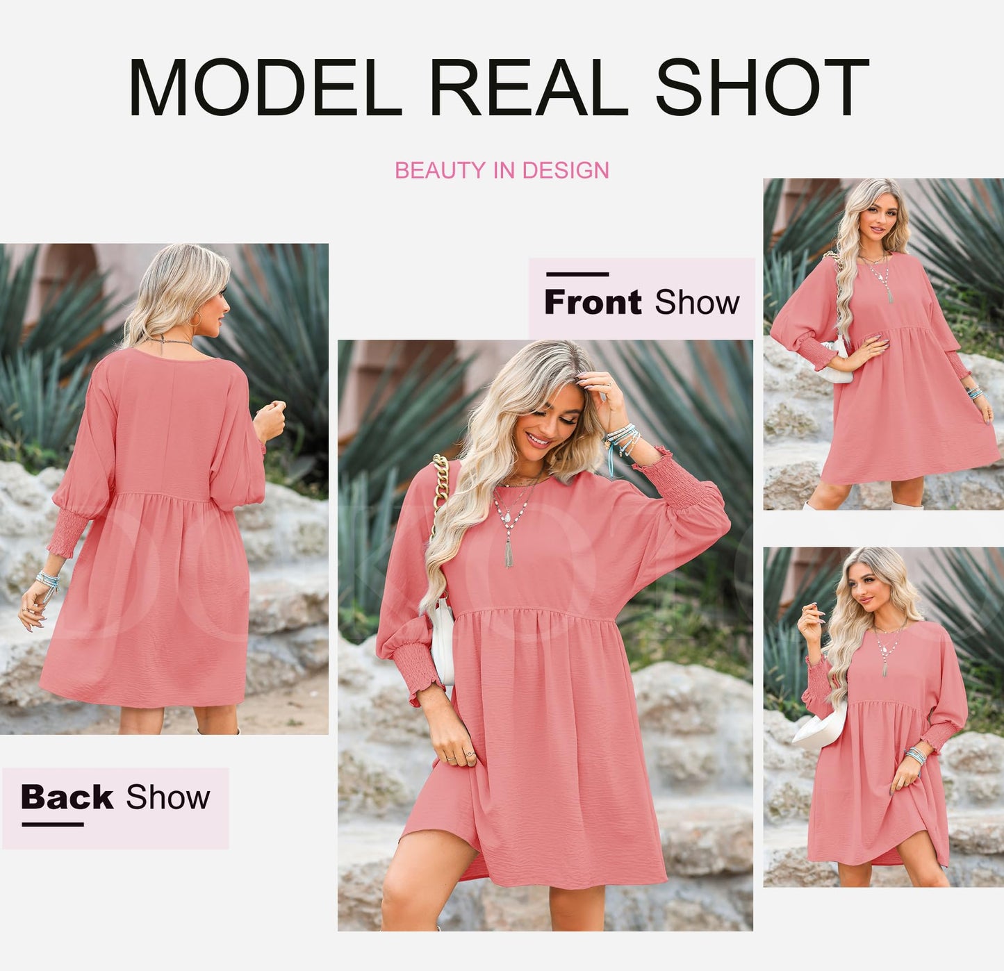 Dokotoo Womens Summer Dresses Casual Tunic Dress Short Sleeve Crew Neck Flowy Babydoll Dress