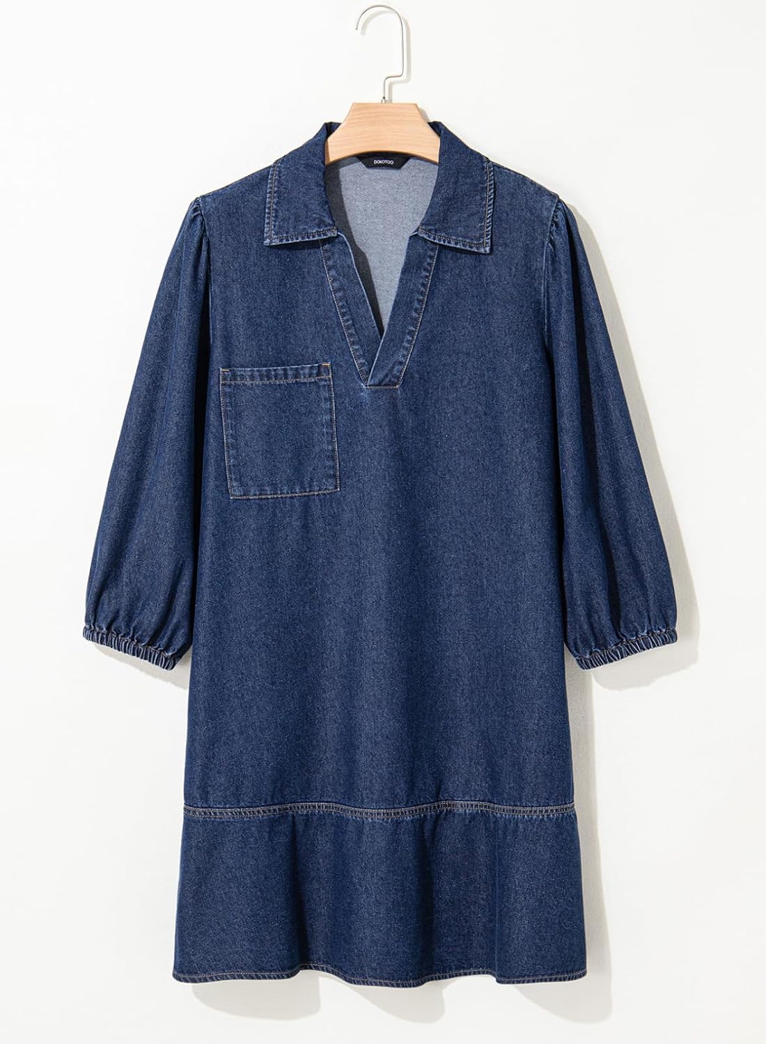 Dokotoo Denim Dress for Women Fashion Fall Casual Babydoll 2025 V Neck 3/4 Puff Sleeve Jean Dresses