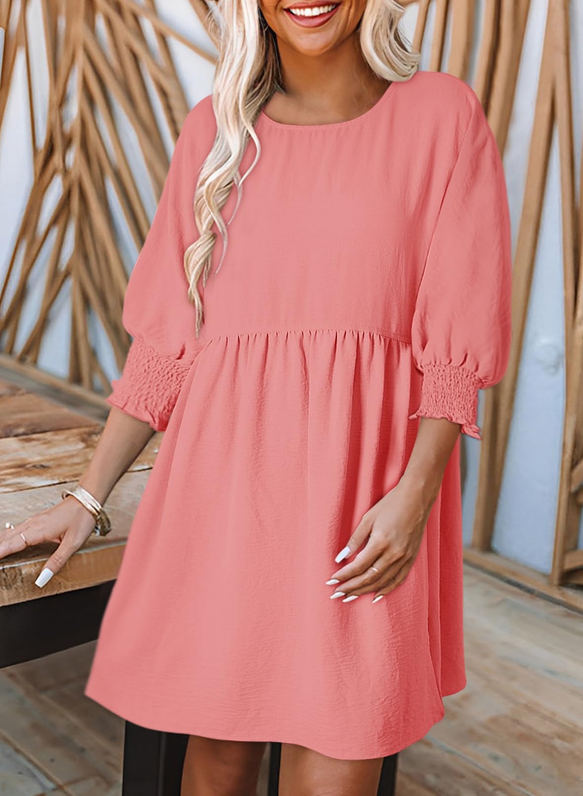 Dokotoo Womens Summer Dresses Casual Tunic Dress Short Sleeve Crew Neck Flowy Babydoll Dress