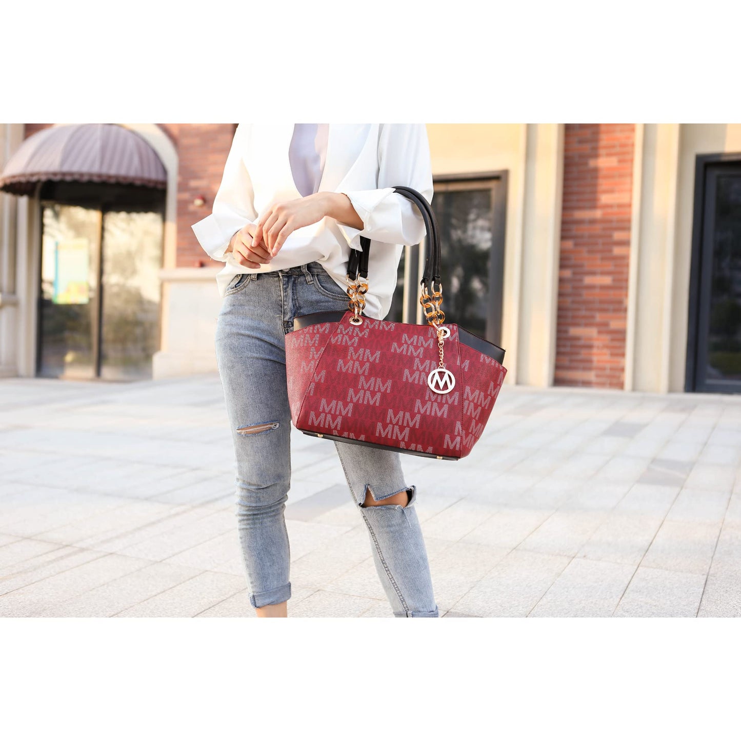 MKF Collection Signature Tote Bag for Women, Shoulder bag Vegan Leather Top-Handle Handbag Purse