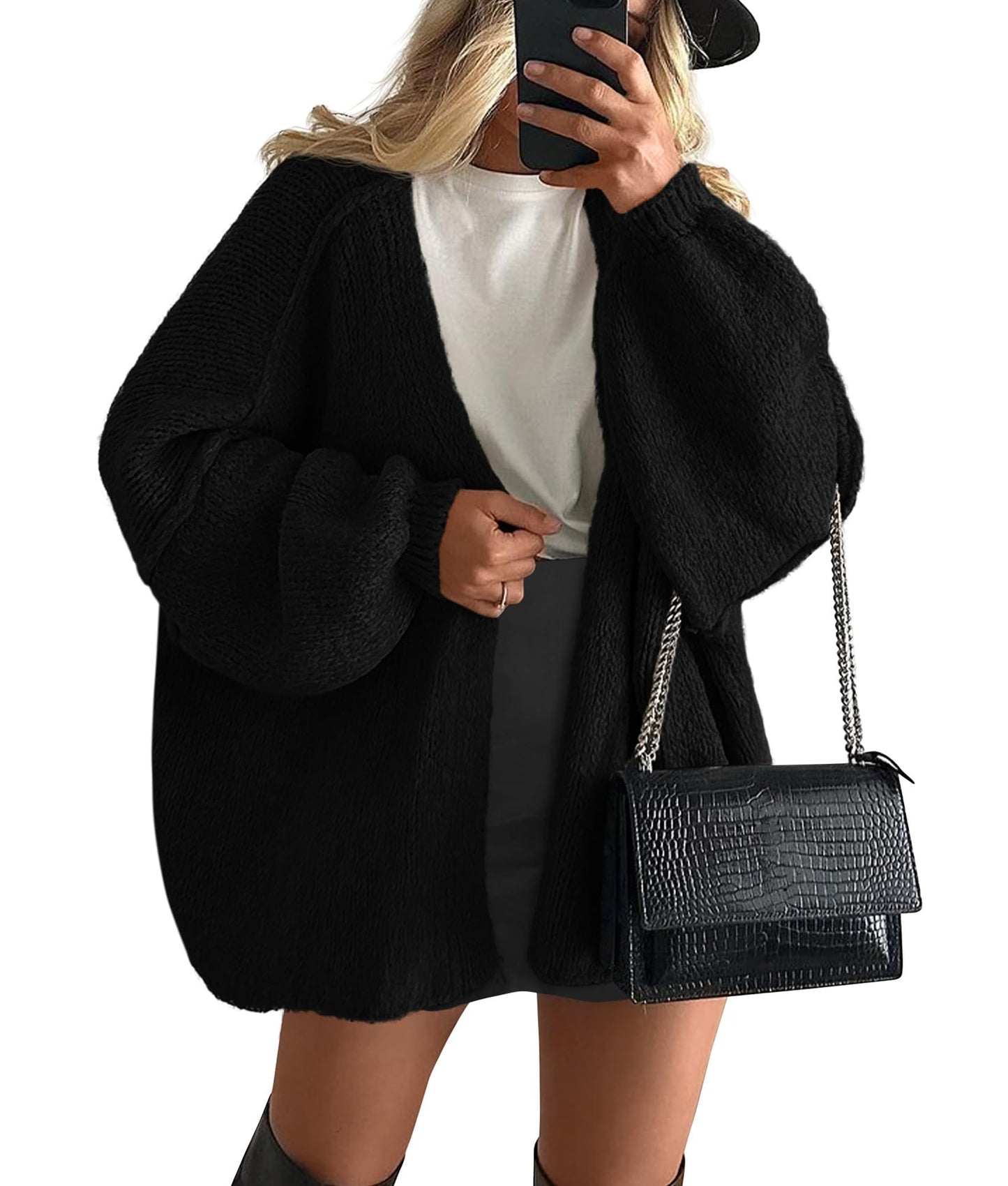 PRETTYGARDEN Womens Oversized Cardigan Sweaters 2025 Fall Long Lantern Sleeve Knit Open Front Lightweight Sweater