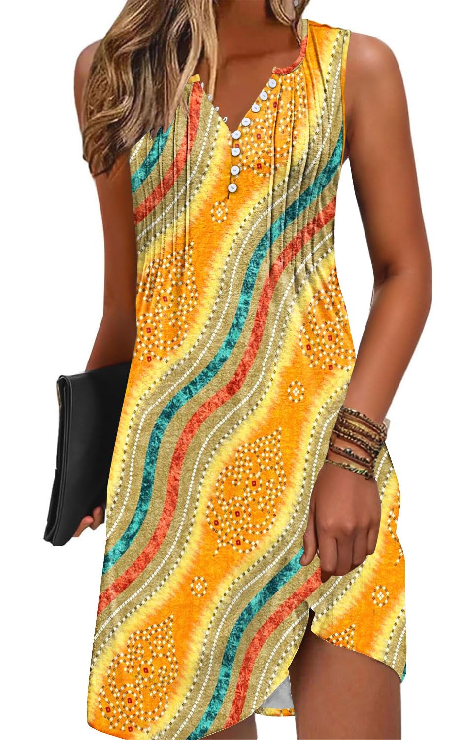 ETCYY Sundresses for Women 2025 Vacation Swim Cover up Beach Dresses Button Down Sleeveless Boho Floral V-Neck Summer Dress