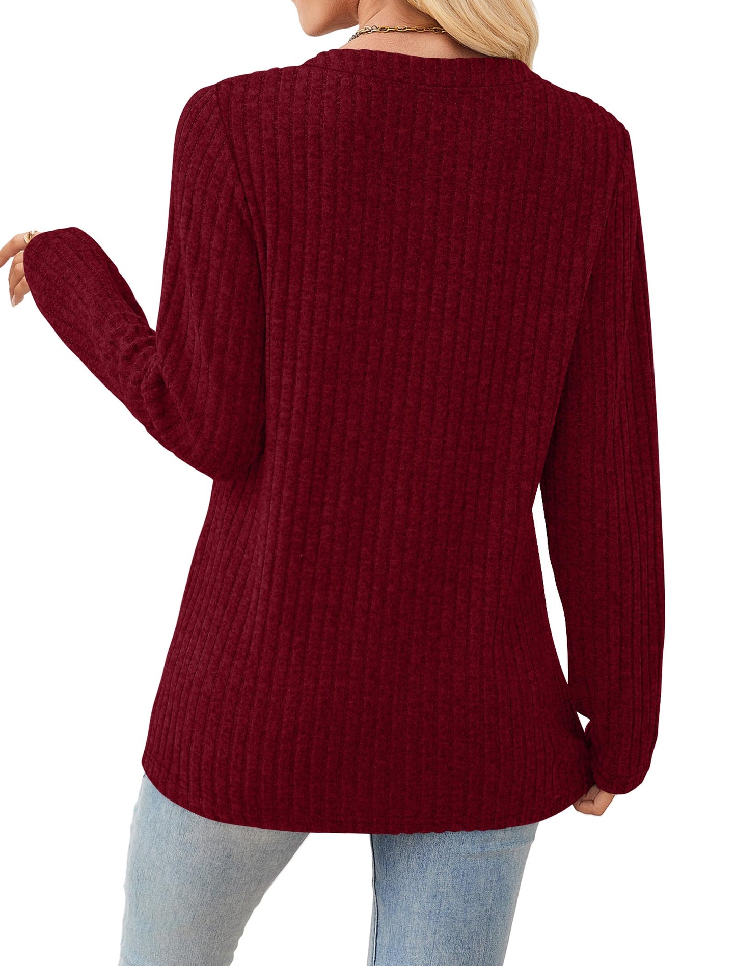SAMPEEL Womens Sweaters Lightweight Long Sleeve Shirts V Neck Tops with Button Fall Outfits 2025