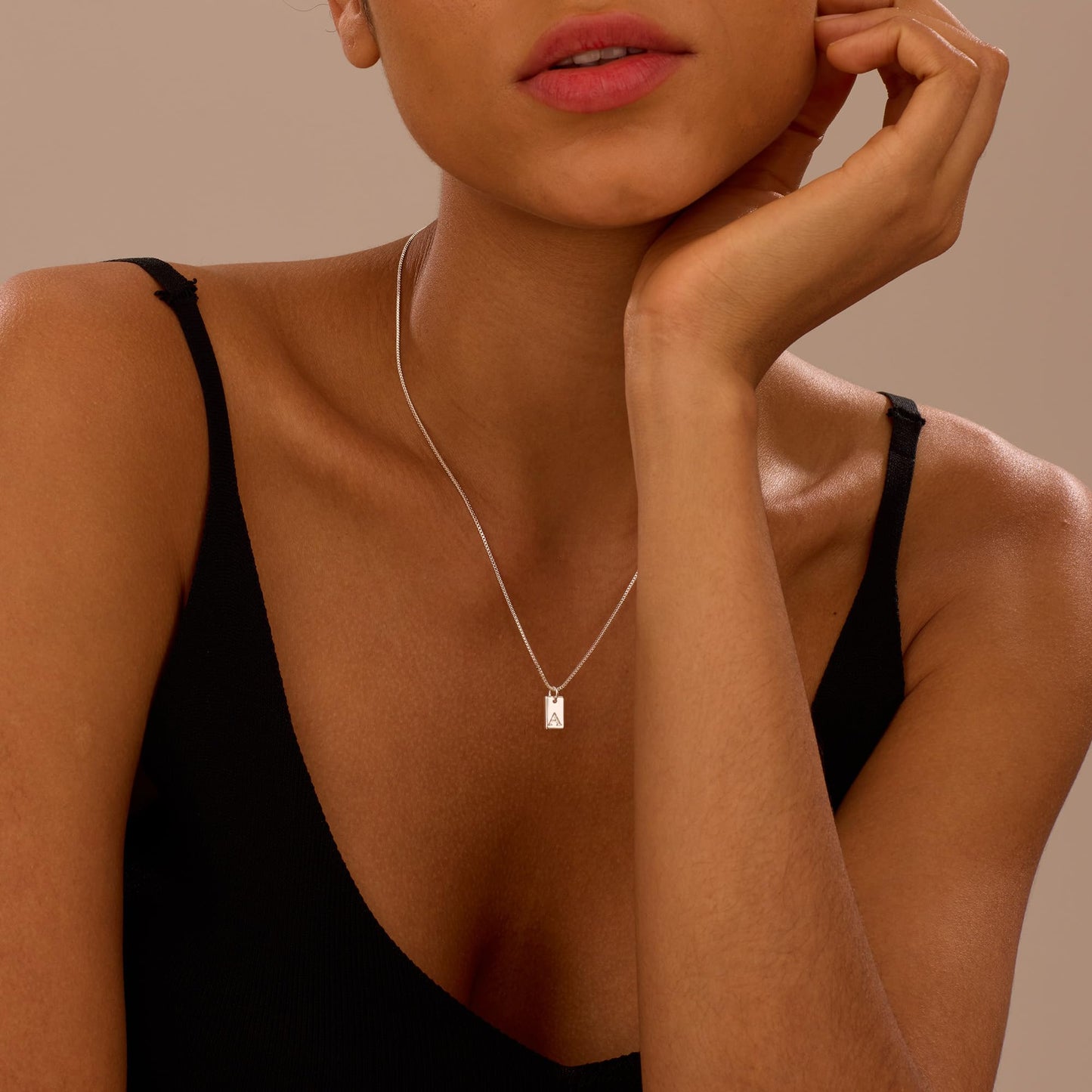 Initial Necklaces for Women Silver Plated Letter Necklace Dainty Silver Name Necklace Personalized Initial Tag Pendant Necklaces for Women Trendy Silver Jewelry