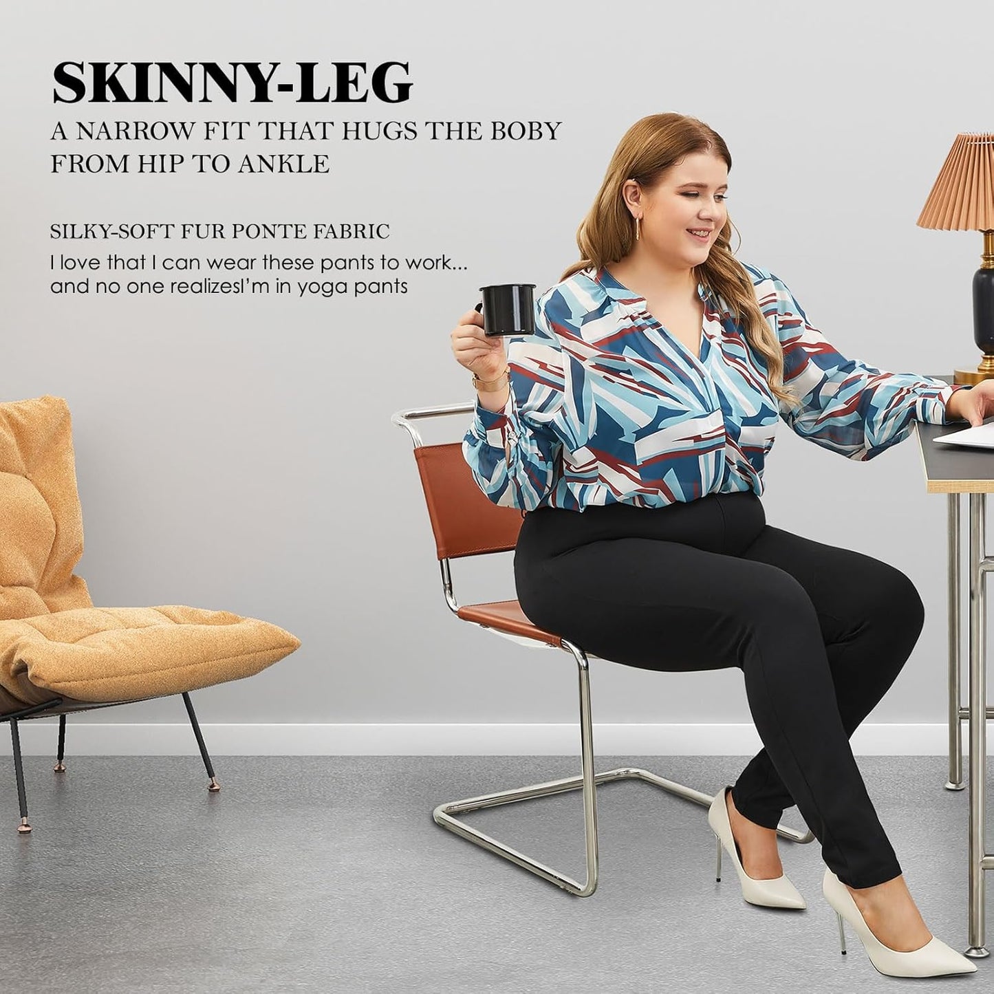 Plus Size Women's Skinny-Leg Dress Pants - High Waisted Slacks for Business Casual,Work Clothes for Office