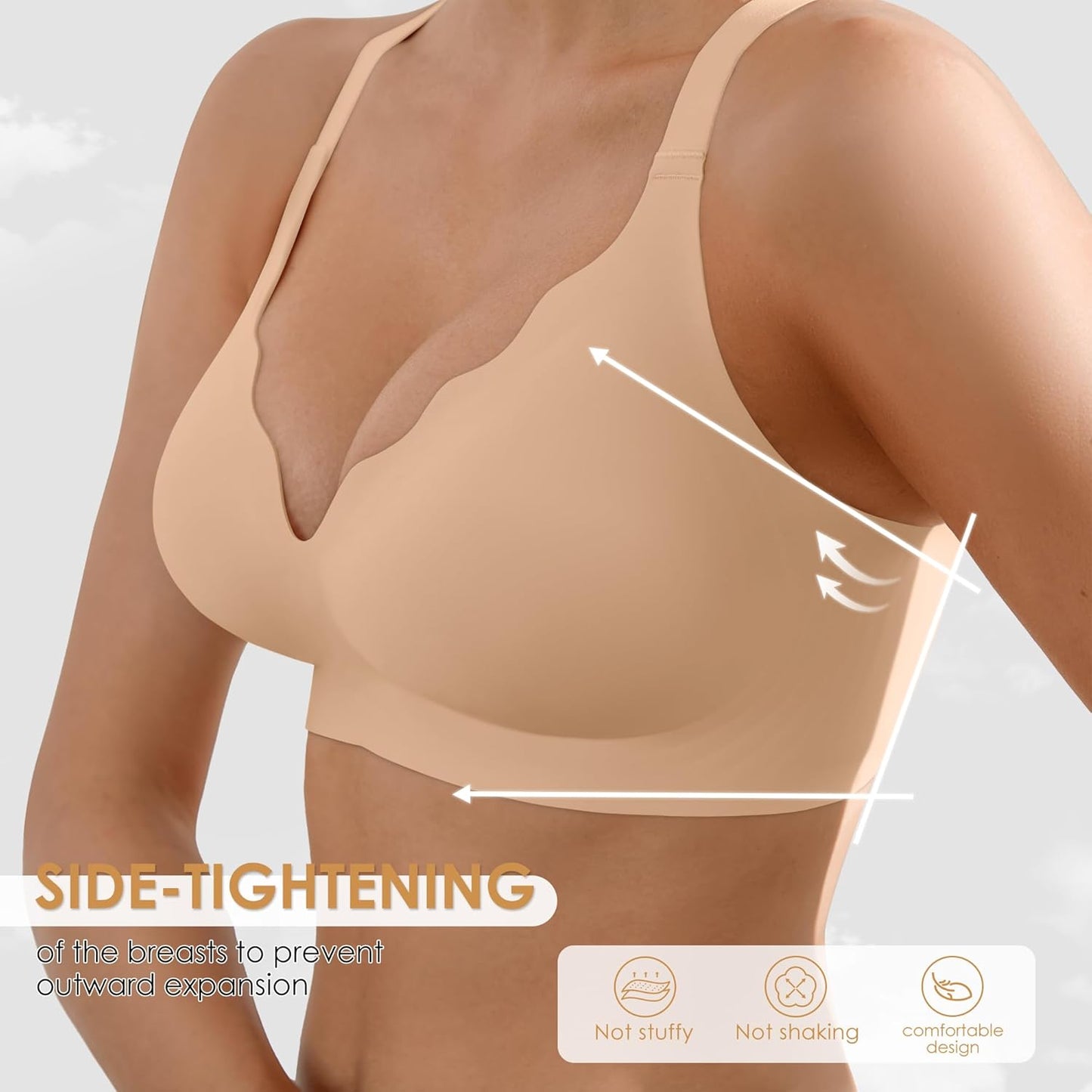 Wireless Seamless Jelly Bra for Women with Support - No Underwire Full Coverage Push Up Bras for Women