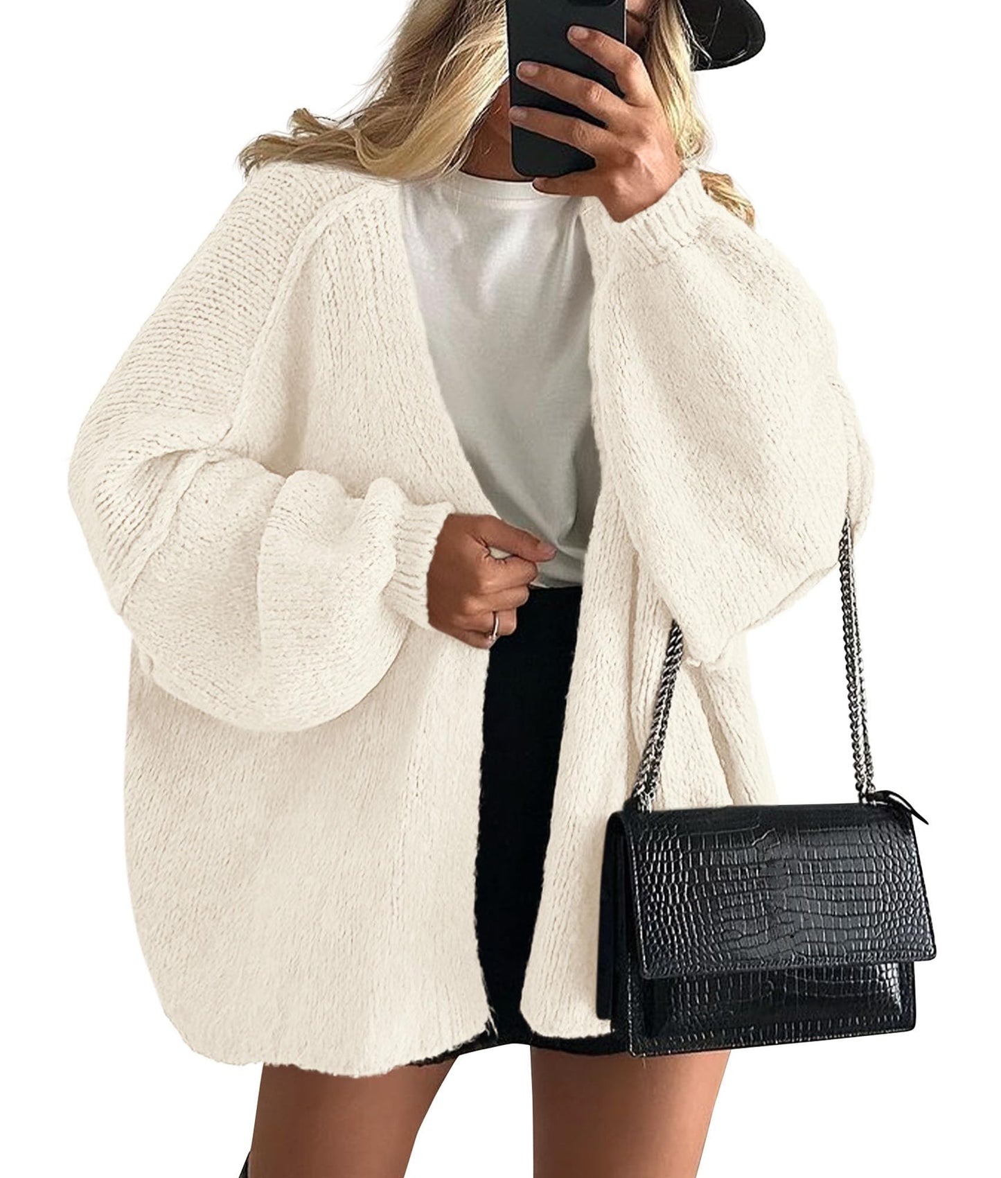 PRETTYGARDEN Womens Oversized Cardigan Sweaters 2025 Fall Long Lantern Sleeve Knit Open Front Lightweight Sweater