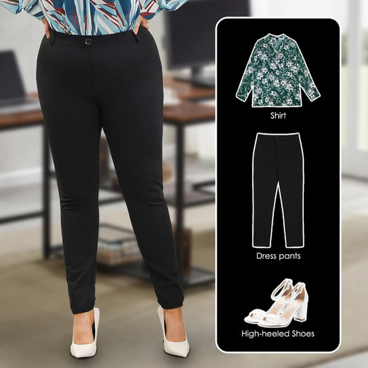 Plus Size Women's Skinny-Leg Dress Pants - High Waisted Slacks for Business Casual,Work Clothes for Office