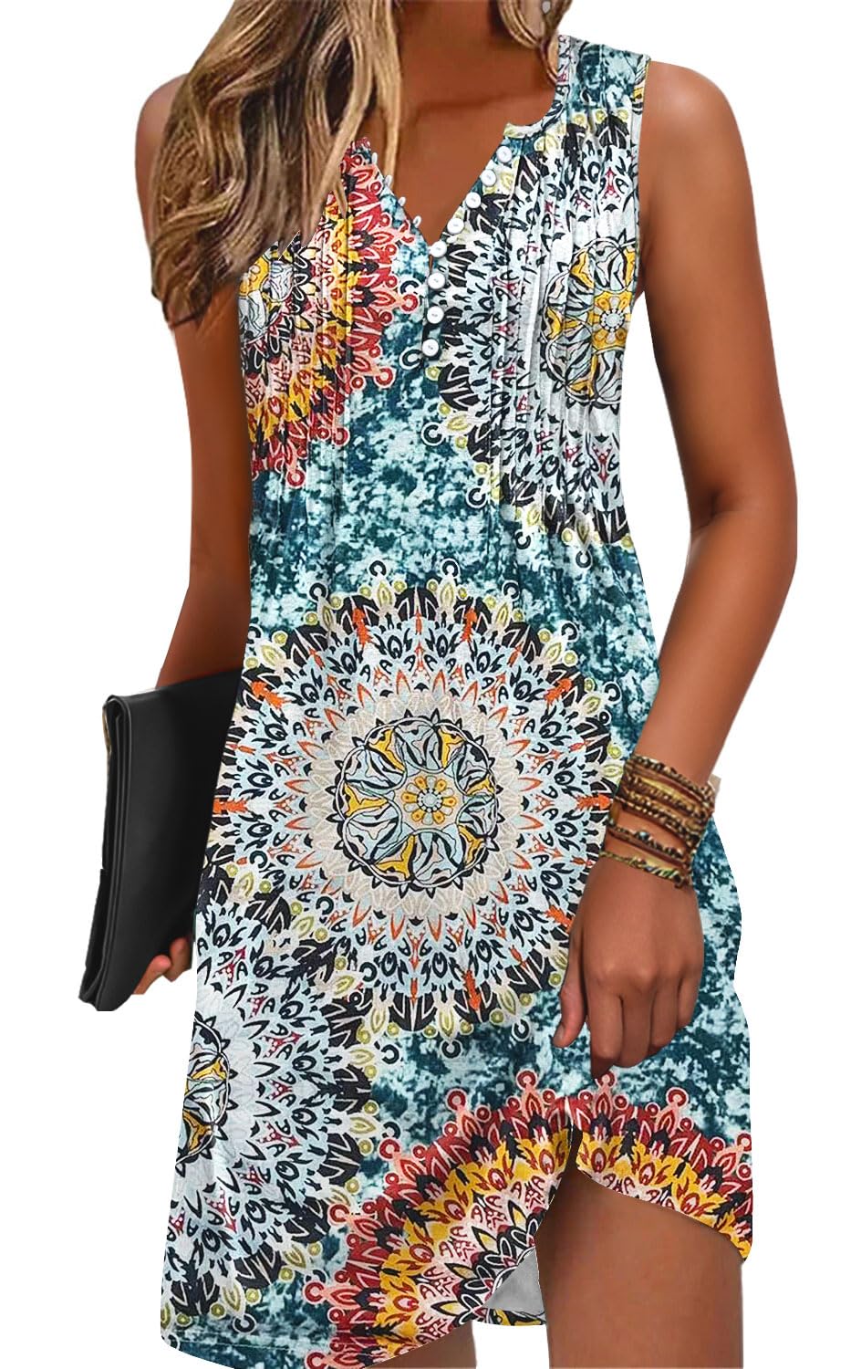 ETCYY Sundresses for Women 2025 Vacation Swim Cover up Beach Dresses Button Down Sleeveless Boho Floral V-Neck Summer Dress